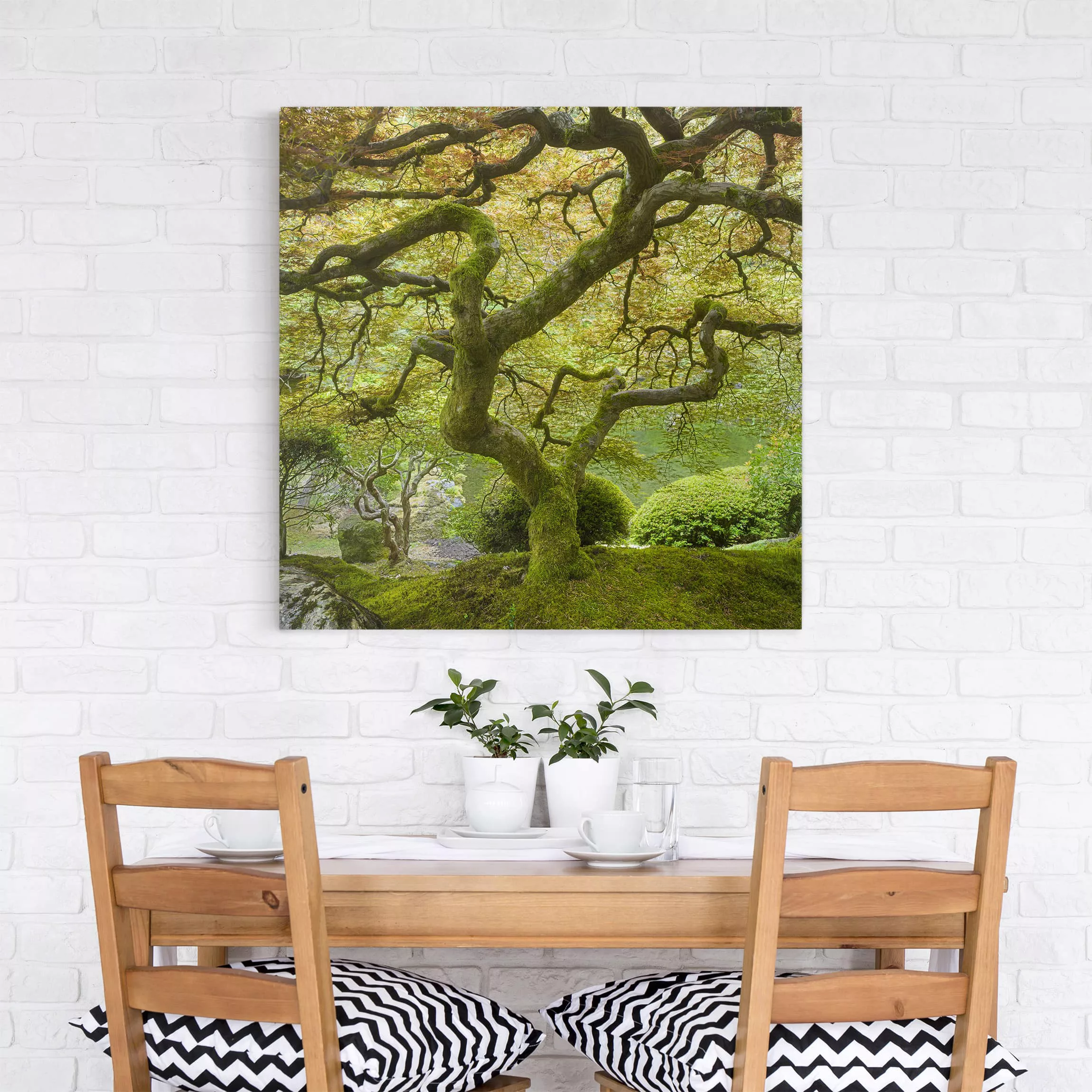 Leinwandbild Wald - Quadrat Grüner Japanischer Garten günstig online kaufen