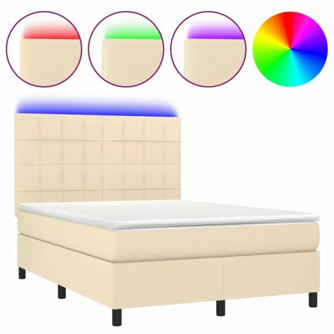 vidaXL Bett Boxspringbett mit Matratze & LED Creme 140x200 cm Stoff günstig online kaufen