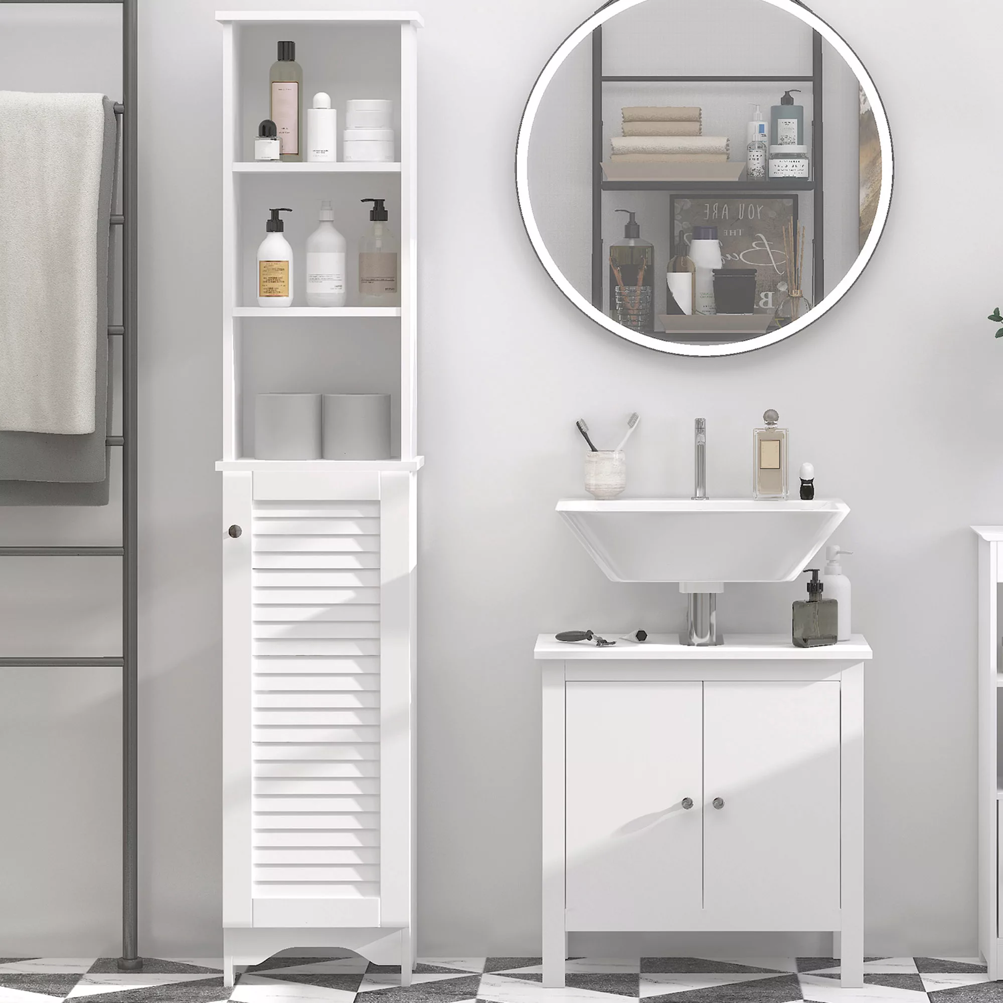 HOMCOM  Badezimmerschrank mit höhenverstellbarem Regal schmaler Badschrank günstig online kaufen