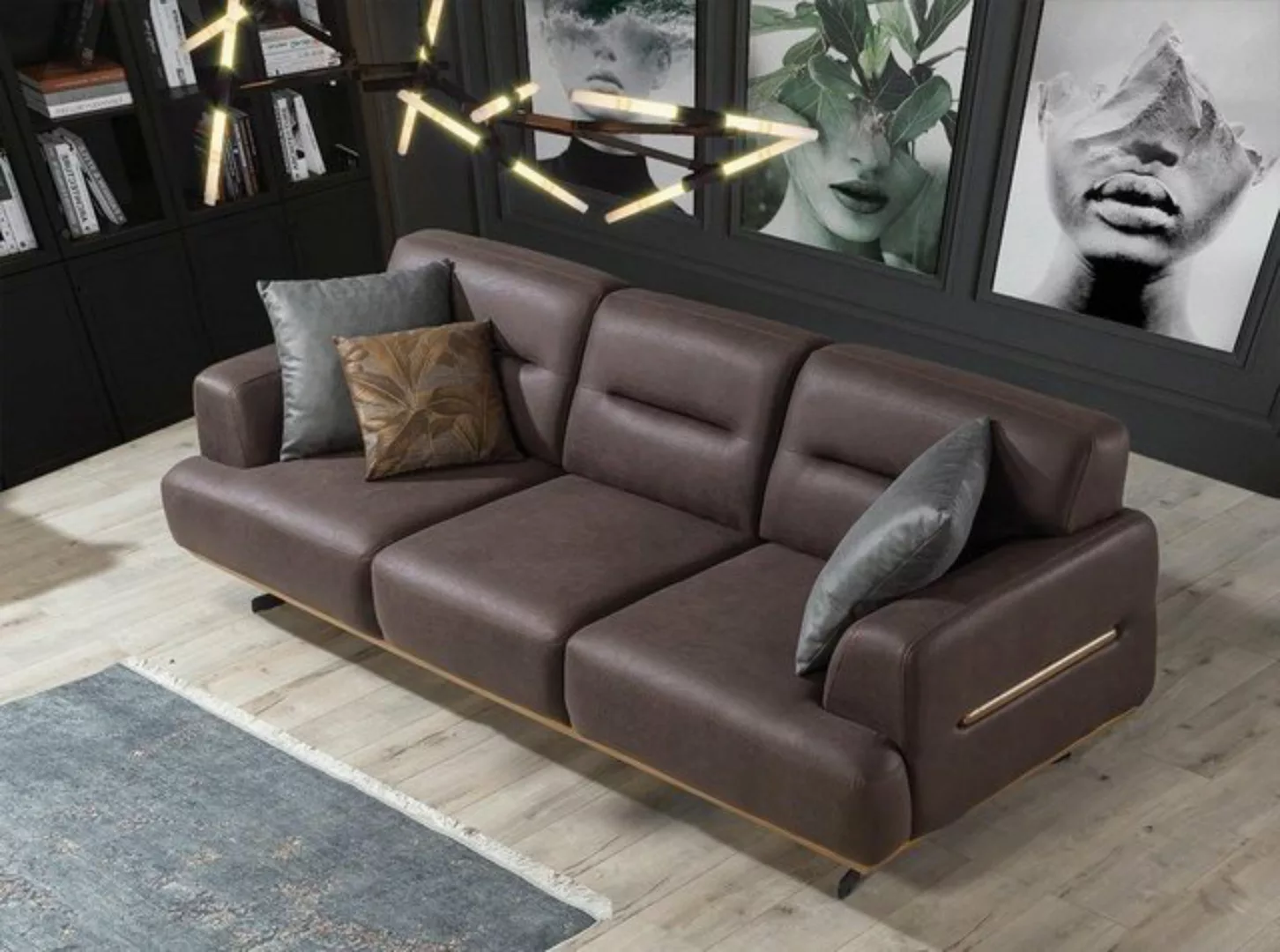 JVmoebel Sofa Braun Sofa Wohnzimmer Couch Dreisitzer Luxus Einrichtung Pols günstig online kaufen
