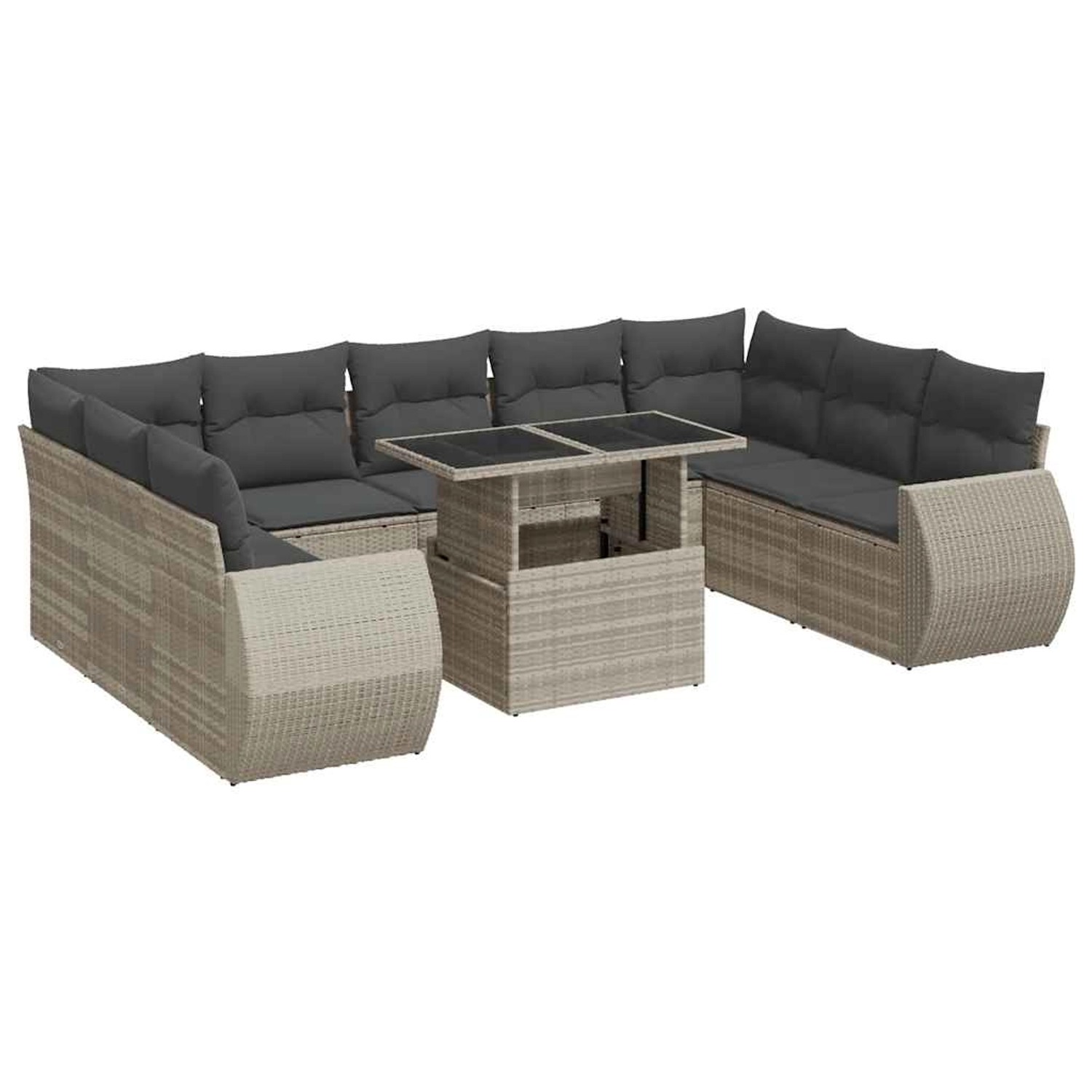 vidaXL 10-Tlg Garten-Sofagarnitur mit Kissen Hellgrau Poly Rattan 3326703 günstig online kaufen