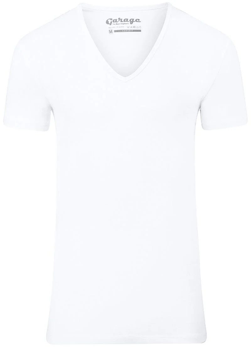 Garage Stretch Basic T-Shirt Weiss Tiefer V-Hals - Größe XL günstig online kaufen