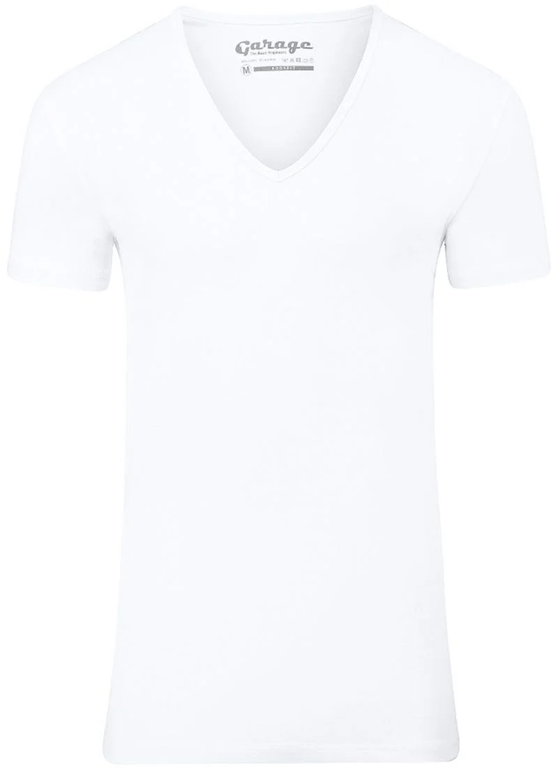 Garage Stretch Basic T-Shirt Weiss Tiefer V-Hals - Größe S günstig online kaufen