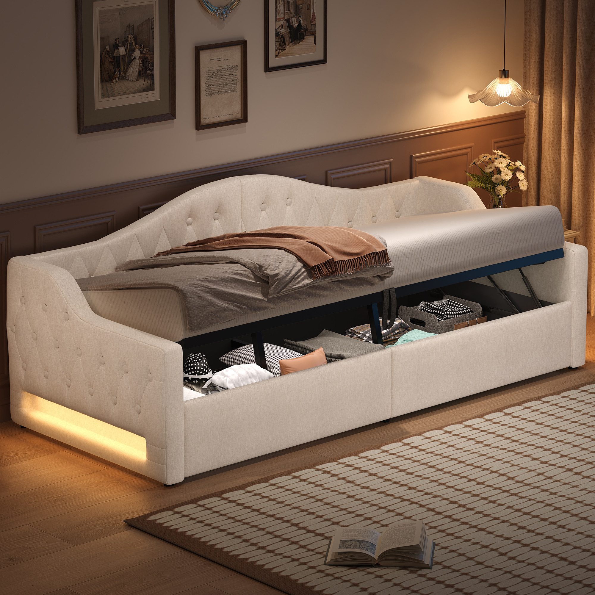 STILVORA Daybett 90x200 mit Matratze&Stauraum,Gepolstertes Tagesbett günstig online kaufen