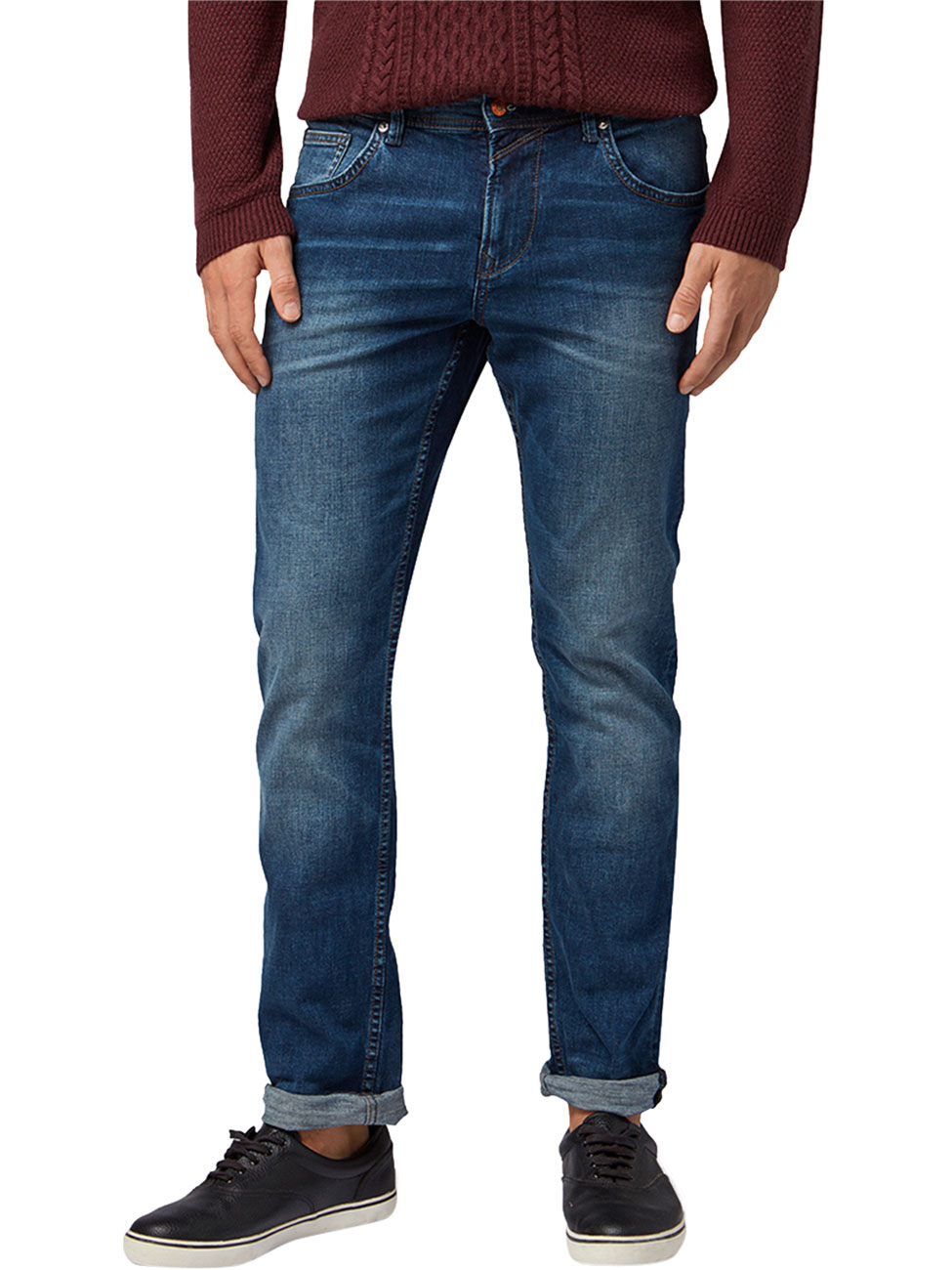 Tom Tailor Denim Herren Jeans Aedan - Slim Straight Fit - Blau - Mid Stone günstig online kaufen