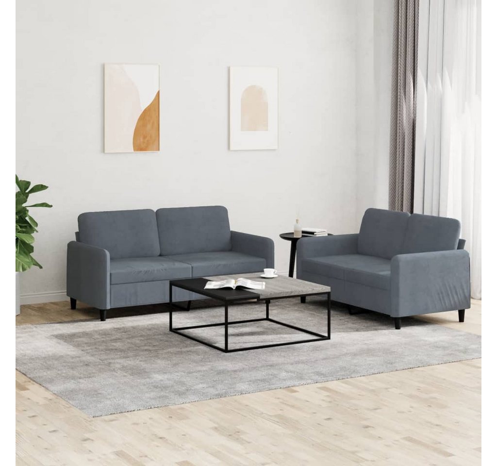 vidaXL Sofa Sofagarnitur Set mit Kissen Samt, 2-tlg., Dunkelgrau günstig online kaufen