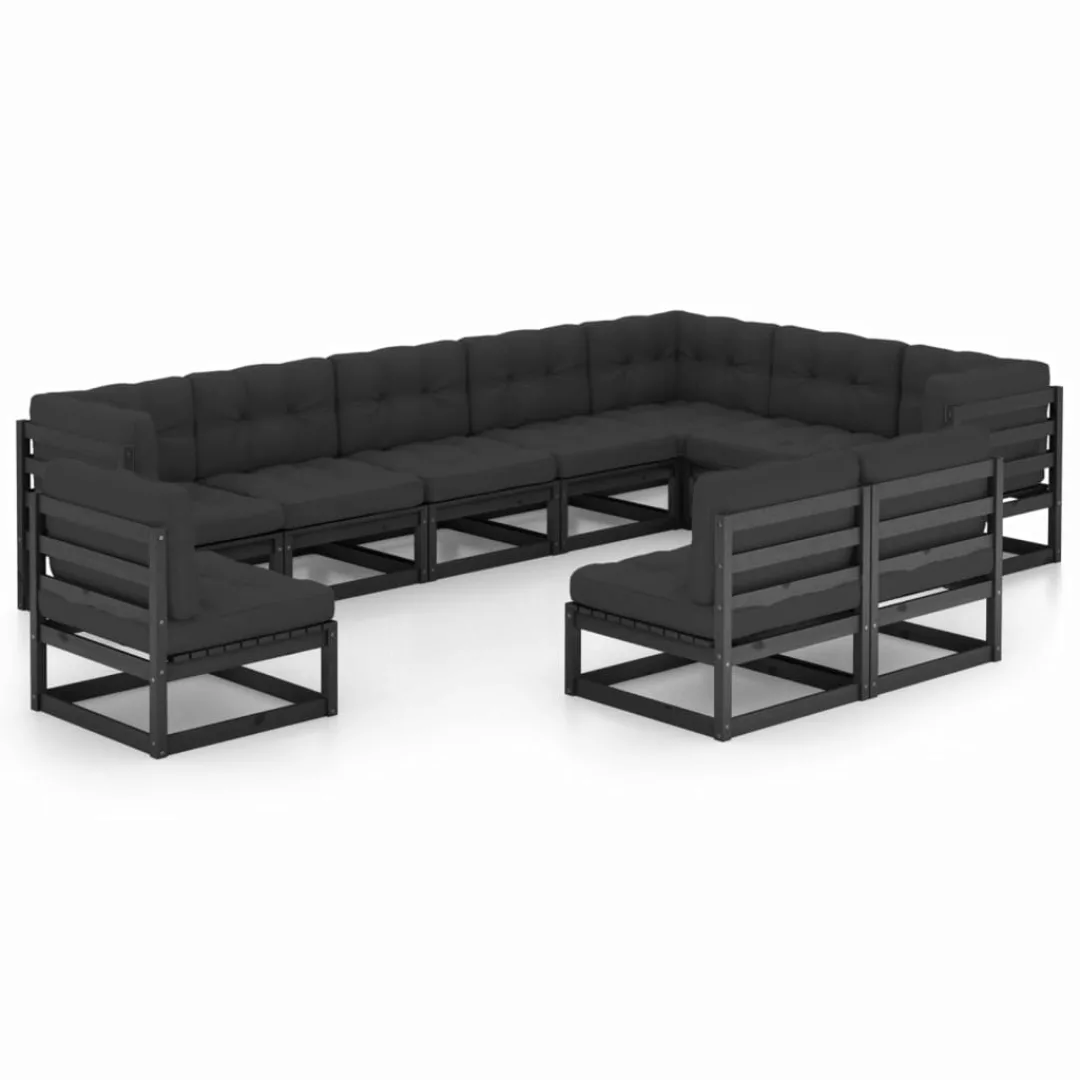 10-tlg. Garten-lounge-set Mit Kissen Schwarz Kiefer Massivholz günstig online kaufen