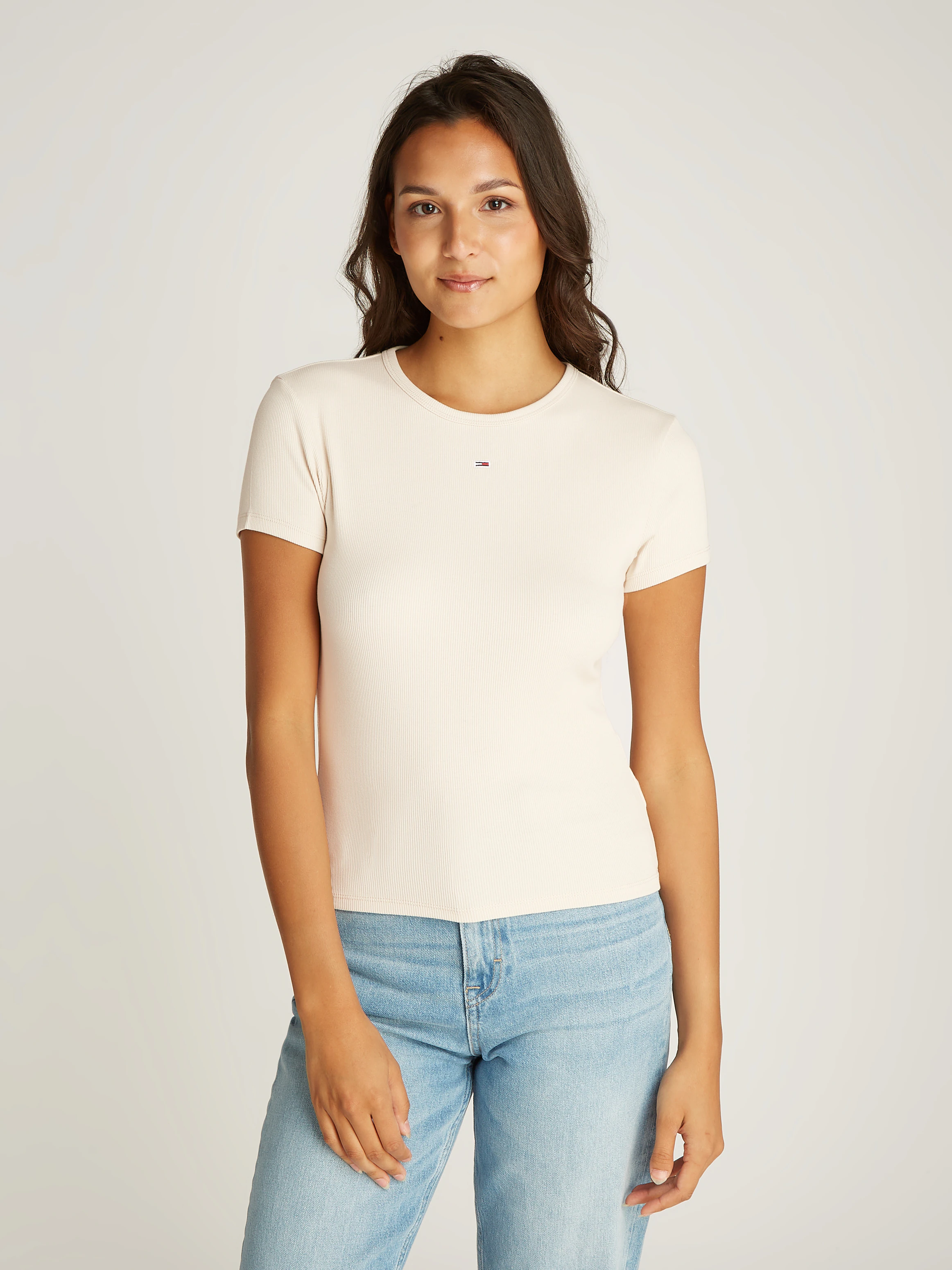 Tommy Jeans Kurzarmshirt "TJW SLIM ESSENTIAL RIB SS EXT", mit gerippter Str günstig online kaufen