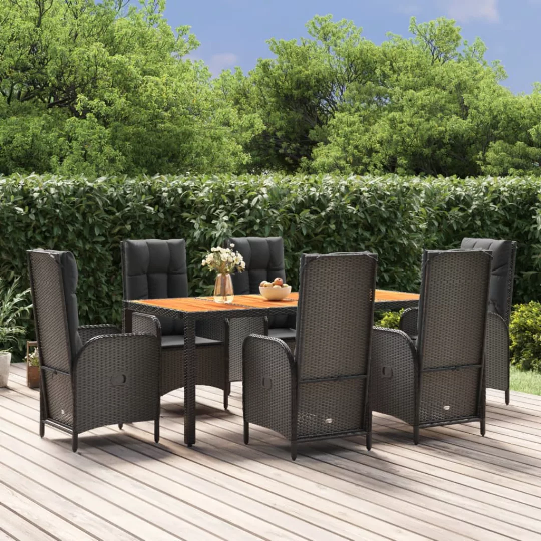 Vidaxl 7-tlg. Garten-essgruppe Mit Kissen Schwarz Poly Rattan günstig online kaufen