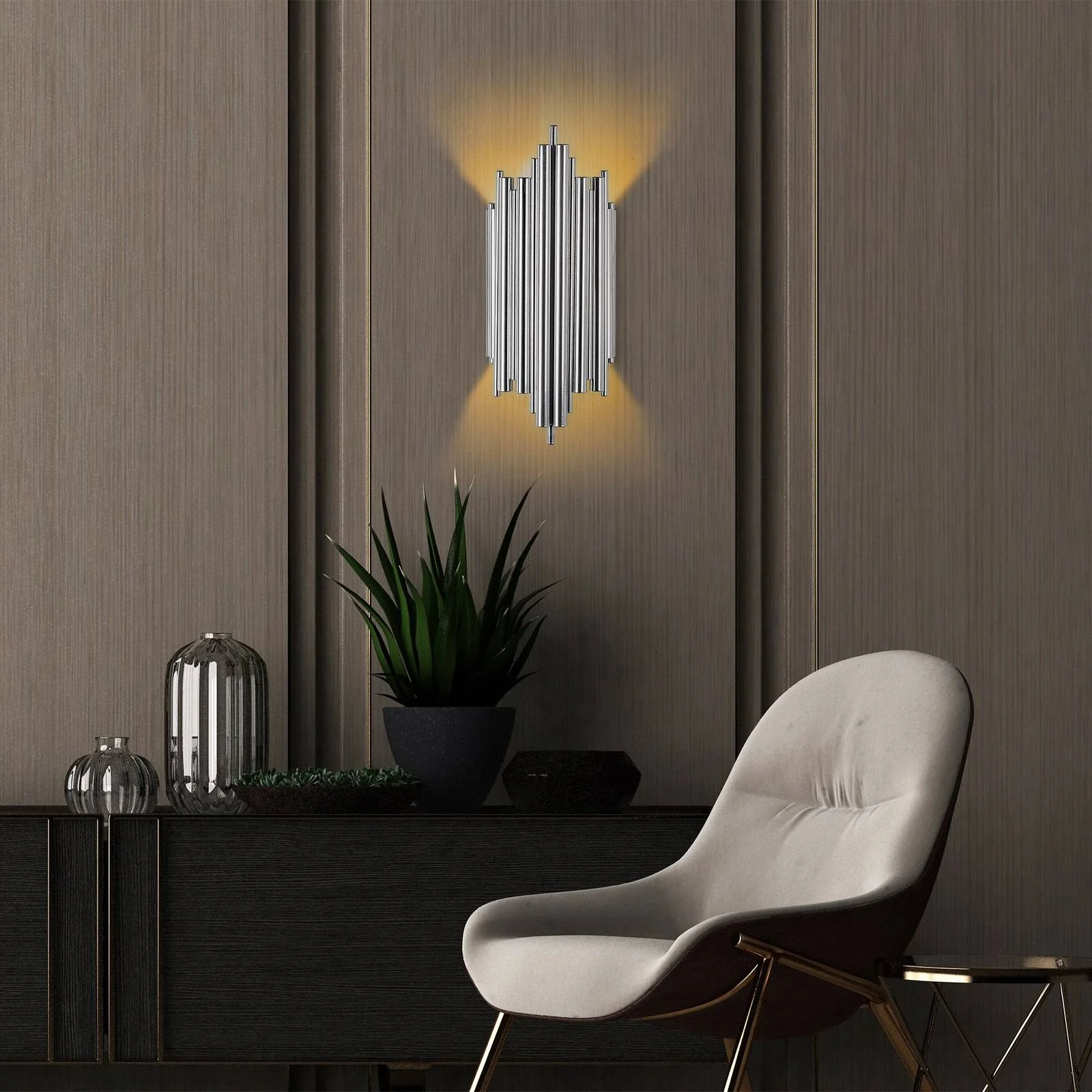 Wandleuchte Reis, chrom, Metall, Höhe 50 cm günstig online kaufen