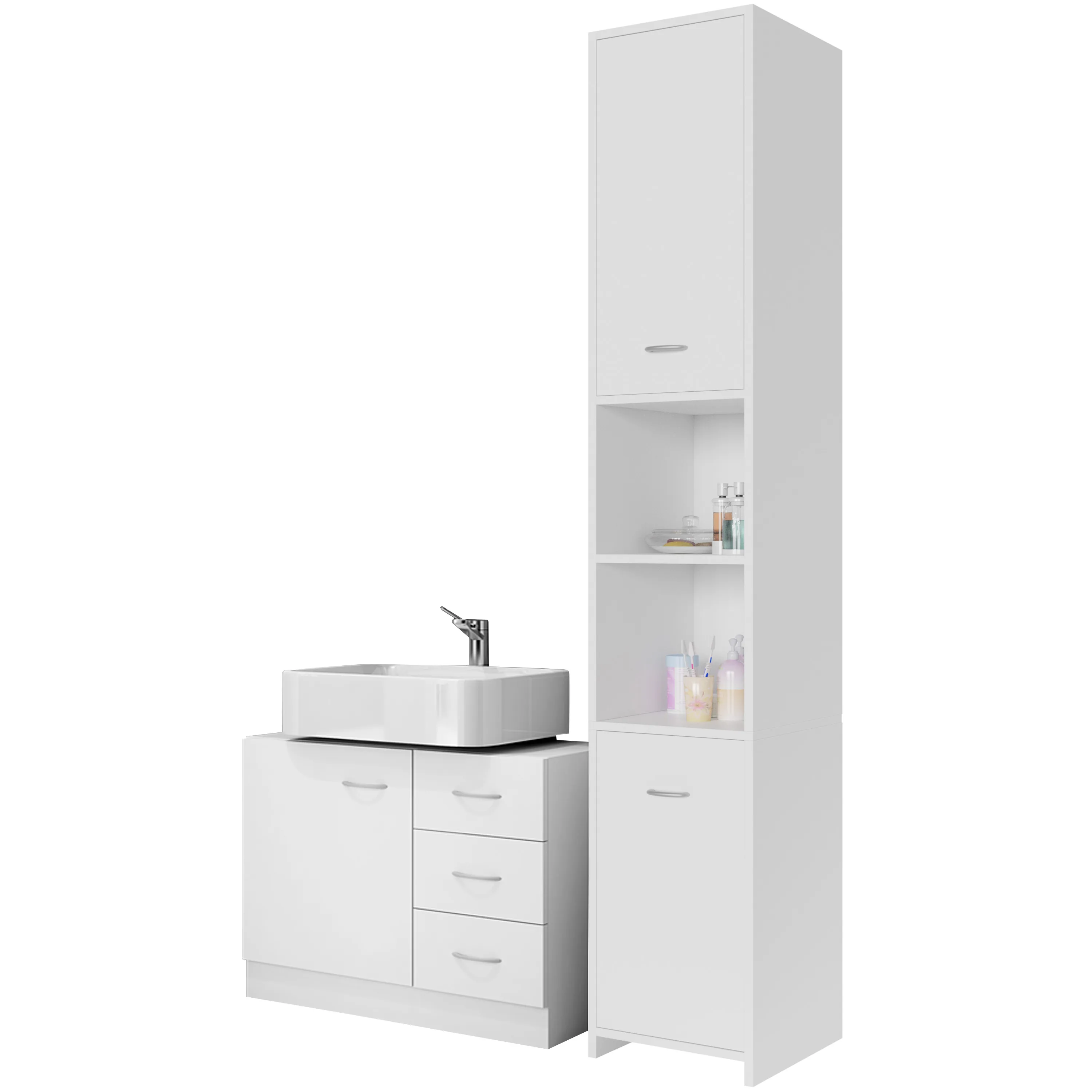 Casaria Badmöbel-Set, 2 teilig Weiß Wascheckenunterschrank günstig online kaufen