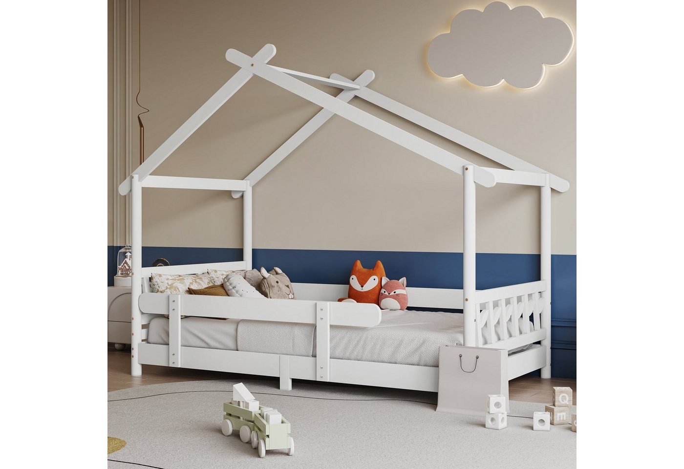 KLAM HOME Kinderbett Hausbett Bodenbett 90x190/200 cm (Set, Einzelbett mit günstig online kaufen