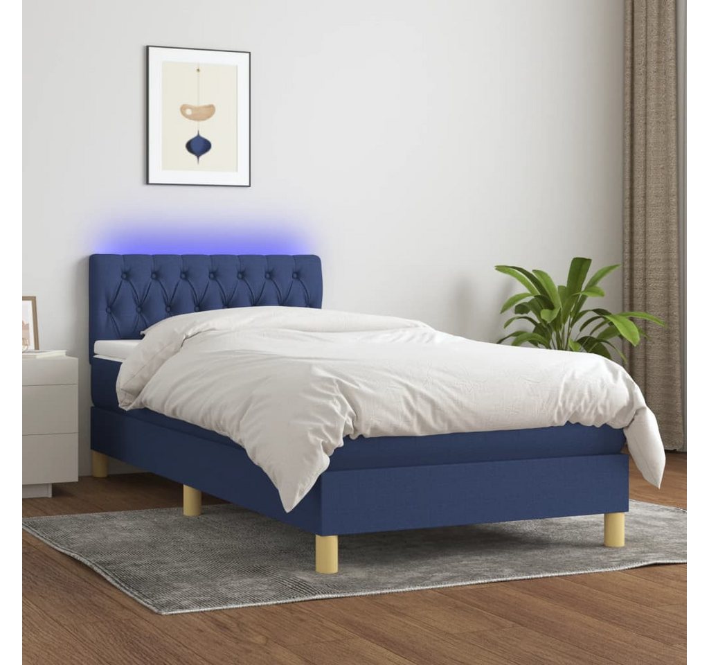 vidaXL Boxspringbett Boxspringbett mit Matratze LED Blau 100x200 cm Stoff B günstig online kaufen