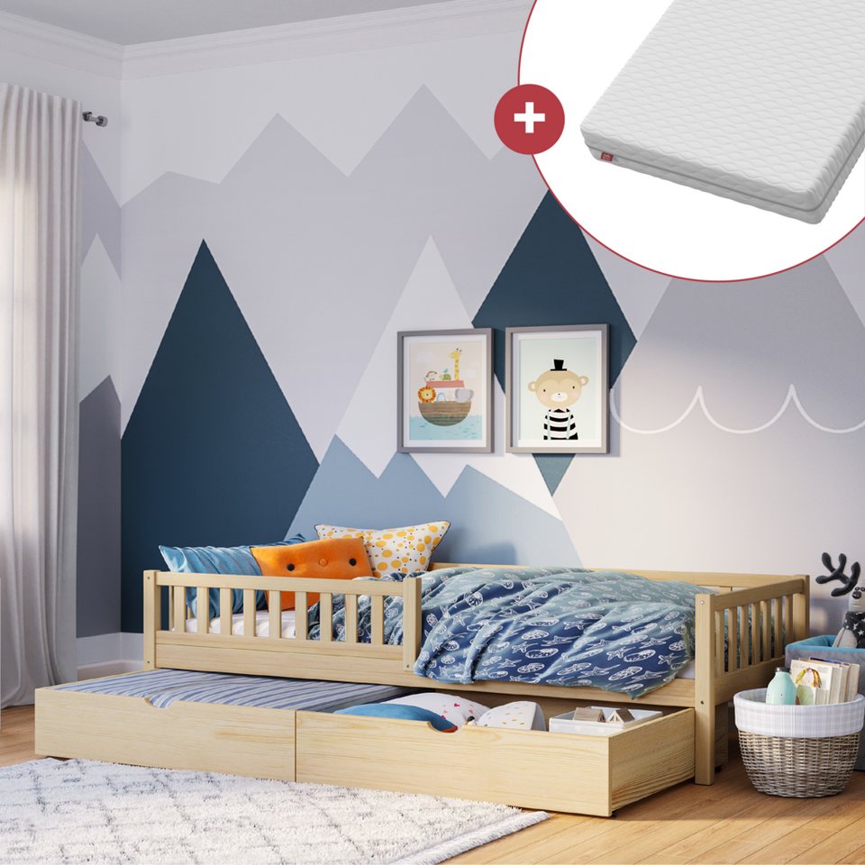 Bellabino Kinderbett Vils (Bett 90x200 cm mit großer Schublade, natur), mit günstig online kaufen