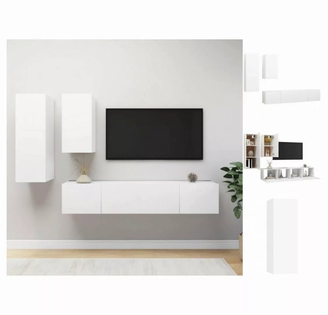 vidaXL Kleiderschrank 4-tlg TV-Schrank-Set Weiß Spanplatte günstig online kaufen