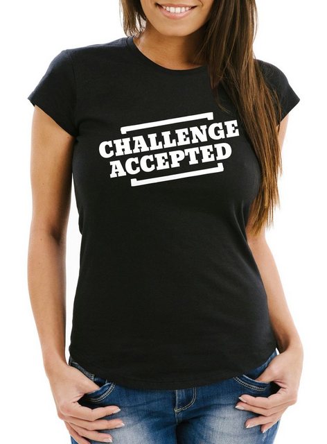 MoonWorks Print-Shirt Challenge Accepted Damen T-Shirt Fun-Shirt Moonworks® günstig online kaufen