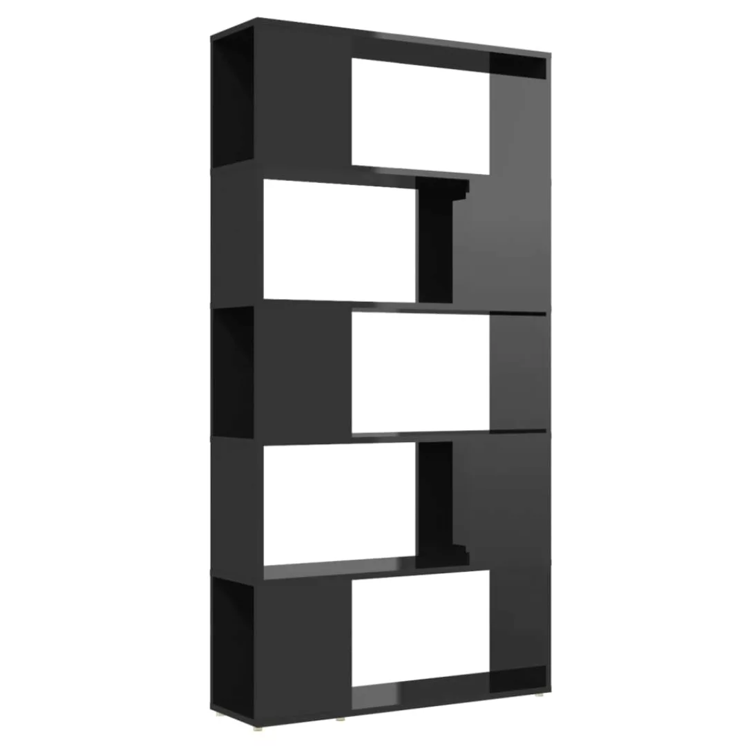 Bücherregal Raumteiler Hochglanz-schwarz 80x24x155cm Spanplatte günstig online kaufen