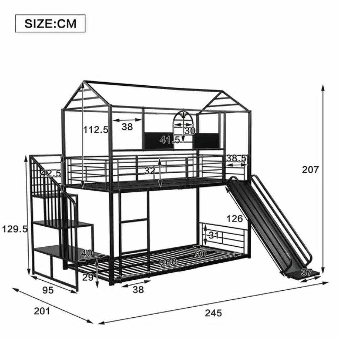 Flieks Etagenbett, Kinderbett Metallbett 90x200cm mit Dach & Fenster, Rutsc günstig online kaufen