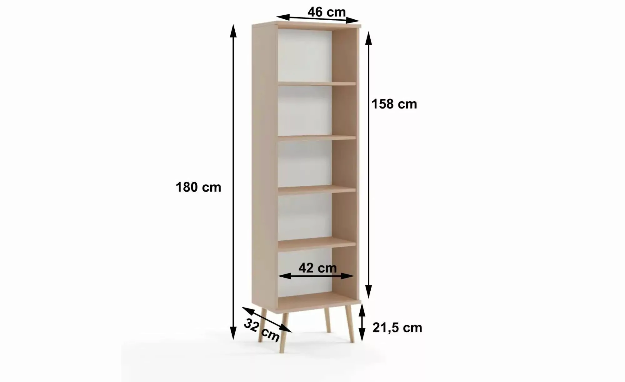Bücherregal   ¦ beige ¦ Maße (cm): B: 46 H: 180 Regale > Bücherregale - Höf günstig online kaufen