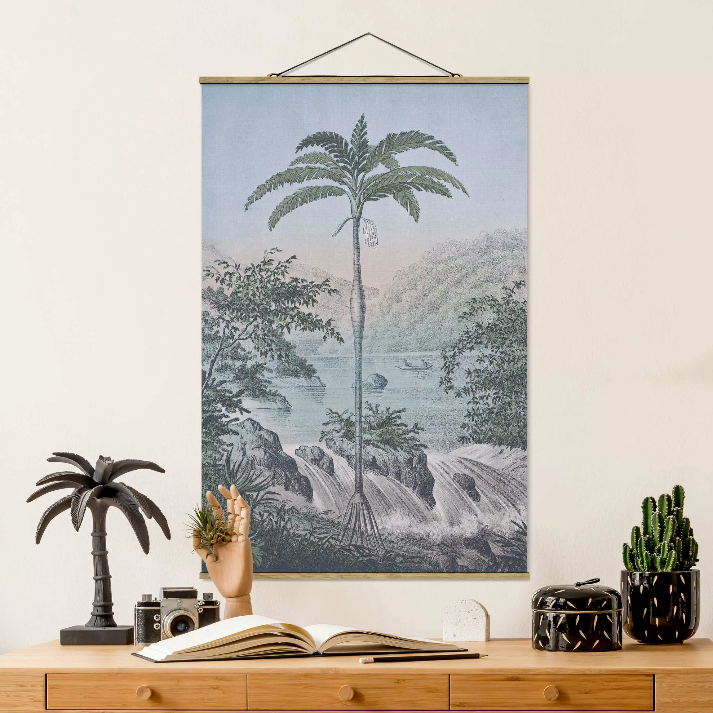 Stoffbild Landschaft mit Posterleisten - Hochformat Vintage Illustration - günstig online kaufen