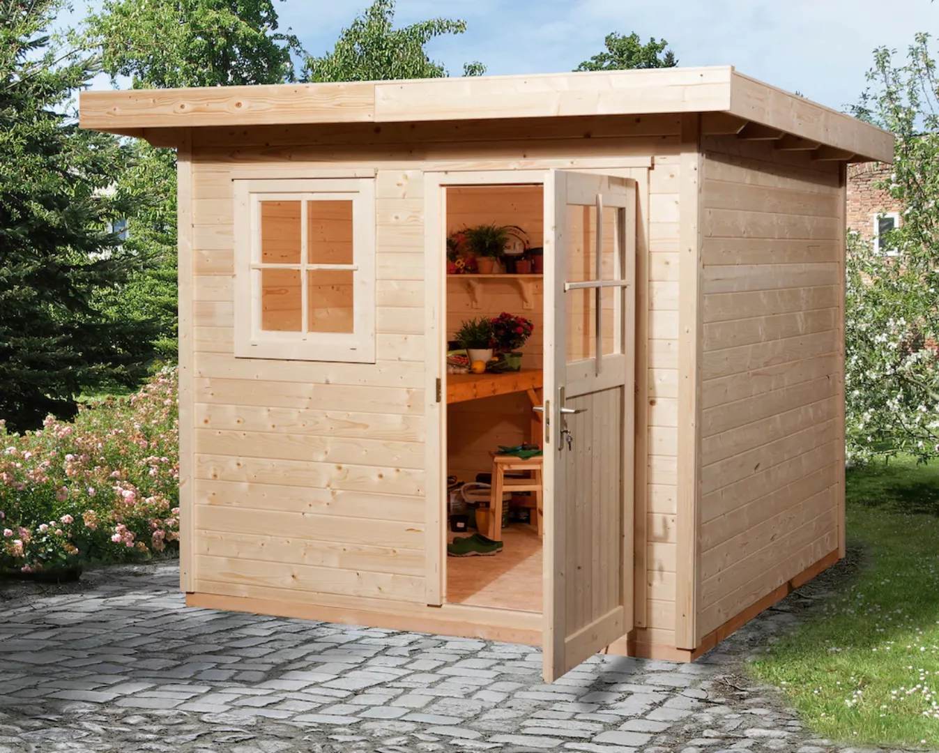 Weka Holz-Gartenhaus Flachdach Unbehandelt 235 cm x 311 cm günstig online kaufen