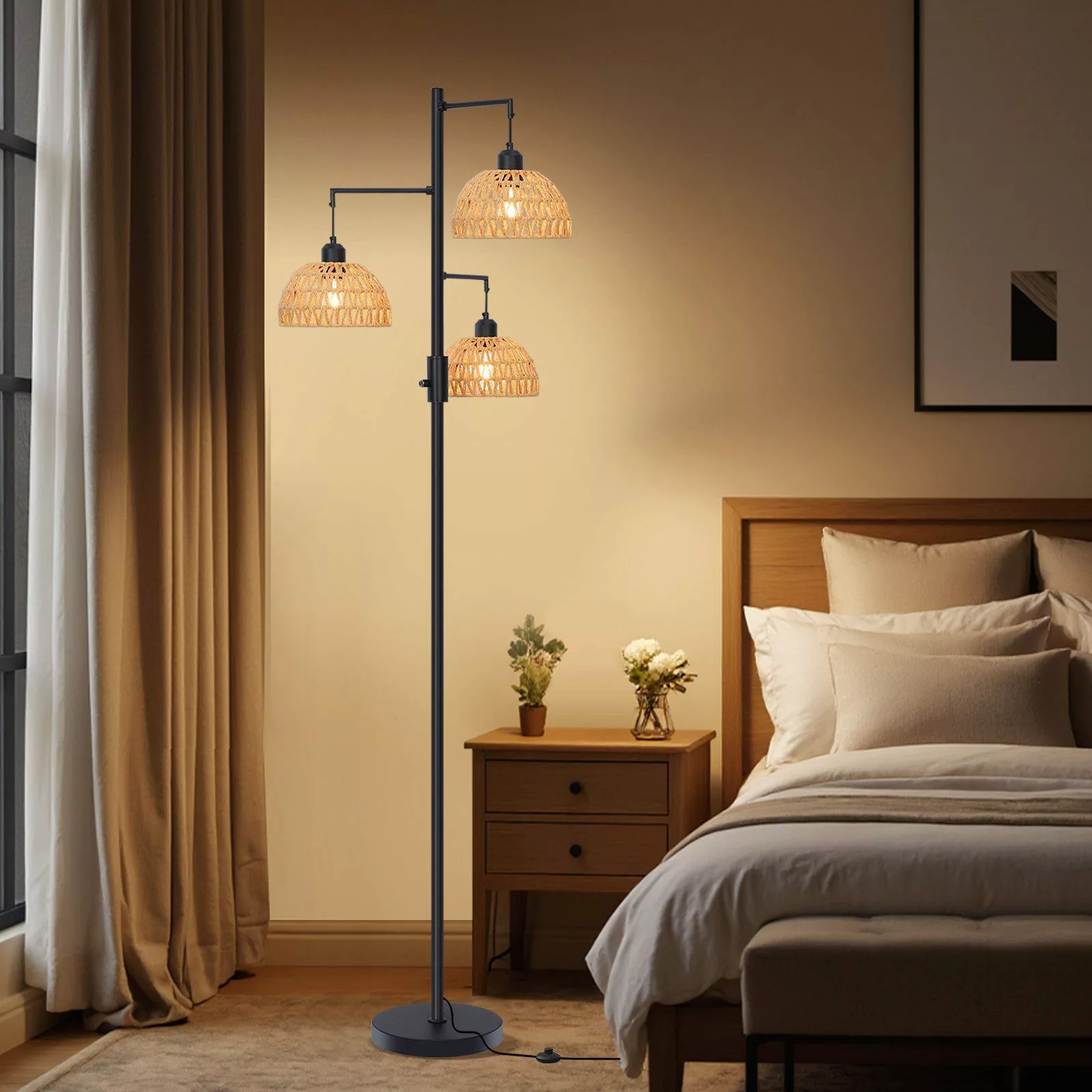 MUPOO Stehlampe LED Stehlampe,Rattan Boho LED günstig online kaufen