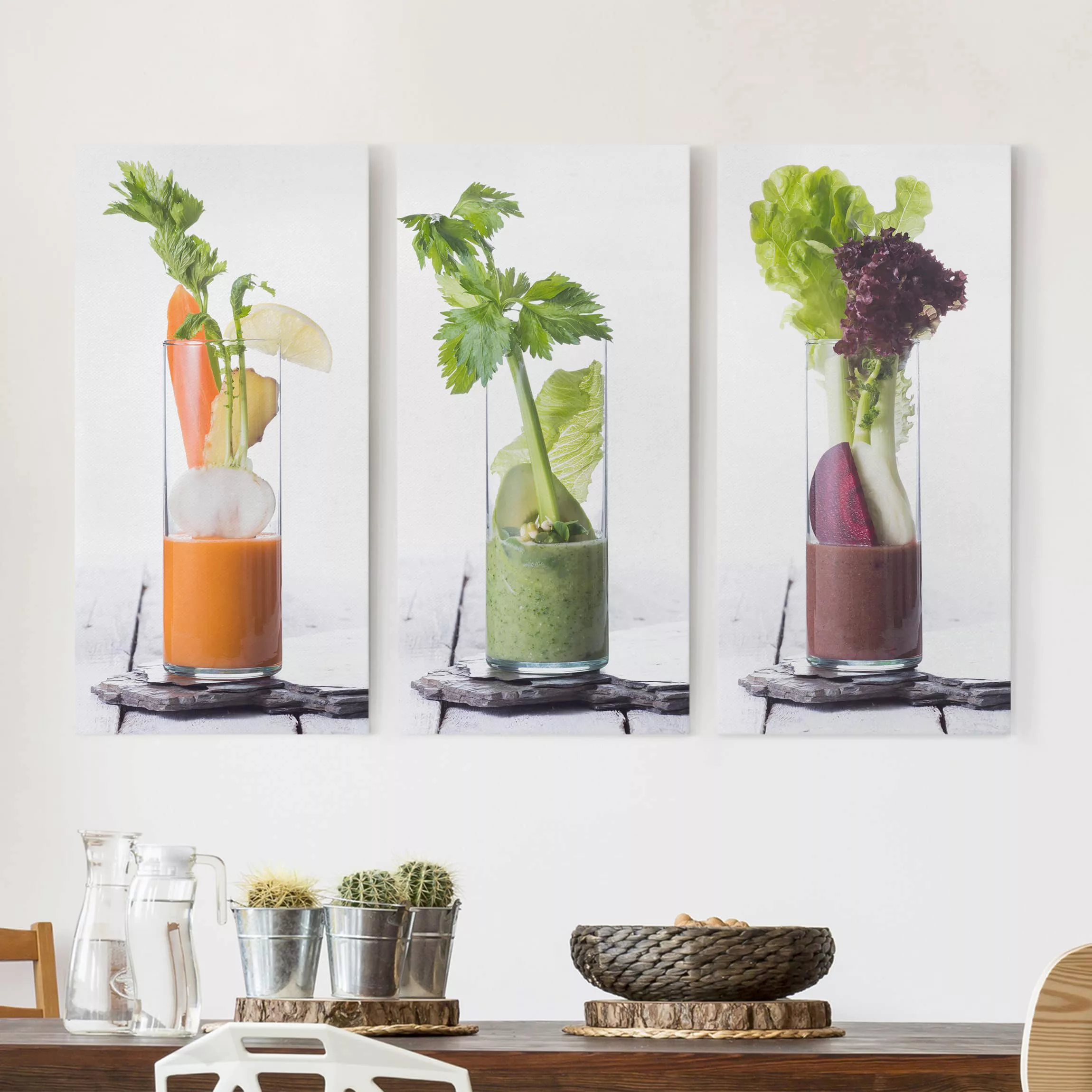 3-teiliges Leinwandbild Küche - Hochformat Gemüsesmoothie günstig online kaufen