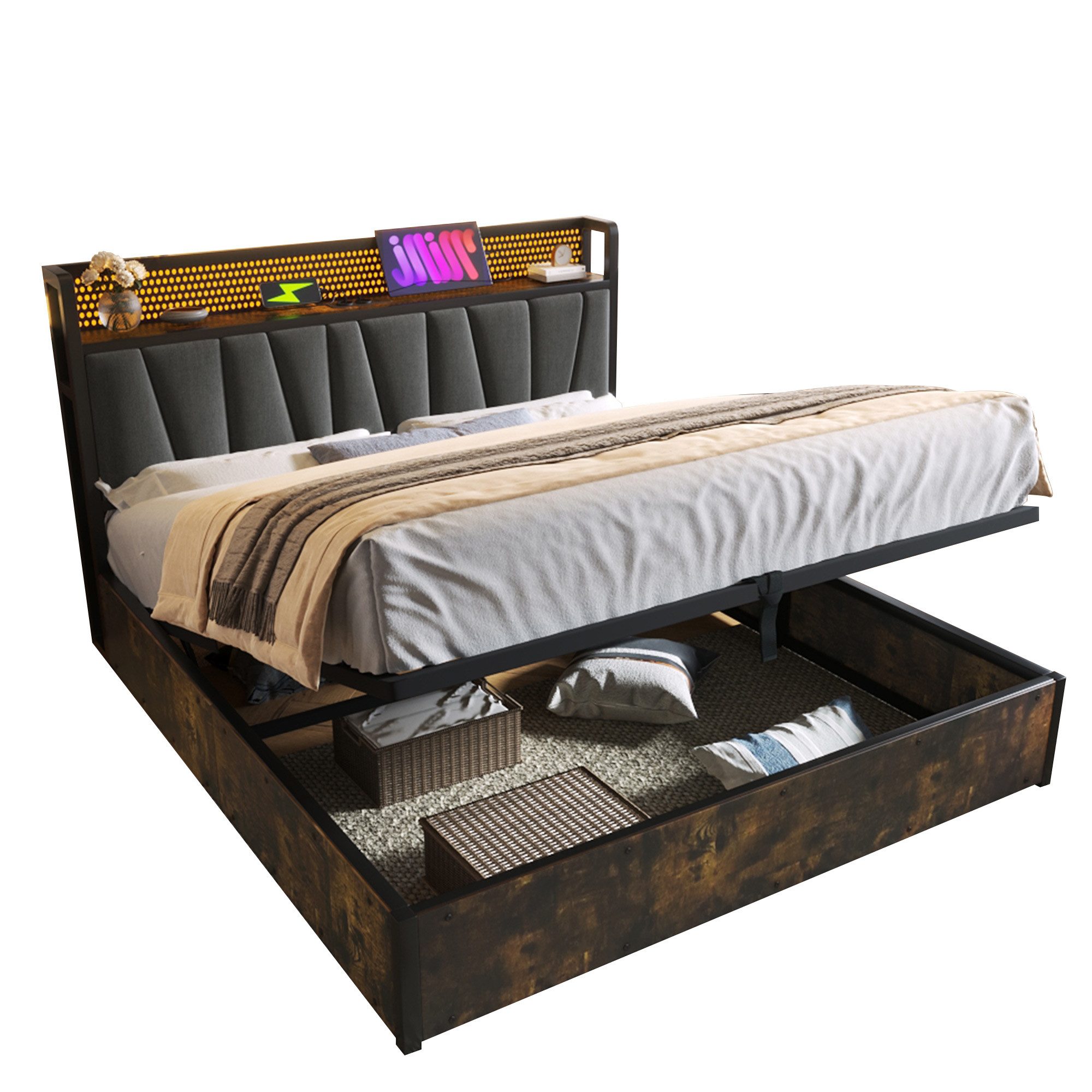 Flieks Polsterbett (1-tlg), LED Metallbett Holzbett günstig online kaufen
