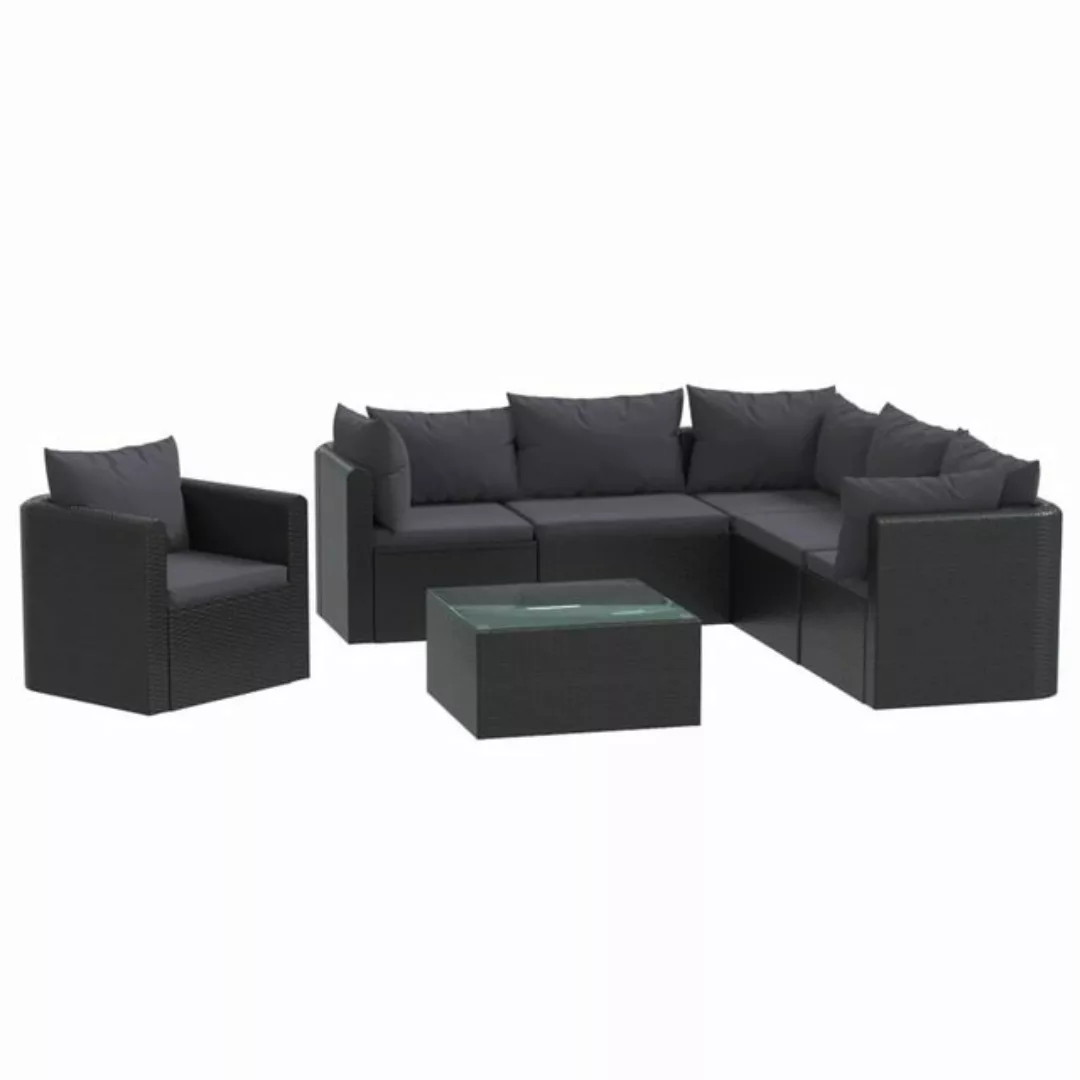 7-tlg. Garten-lounge-set Mit Auflagen Poly Rattan Schwarz günstig online kaufen