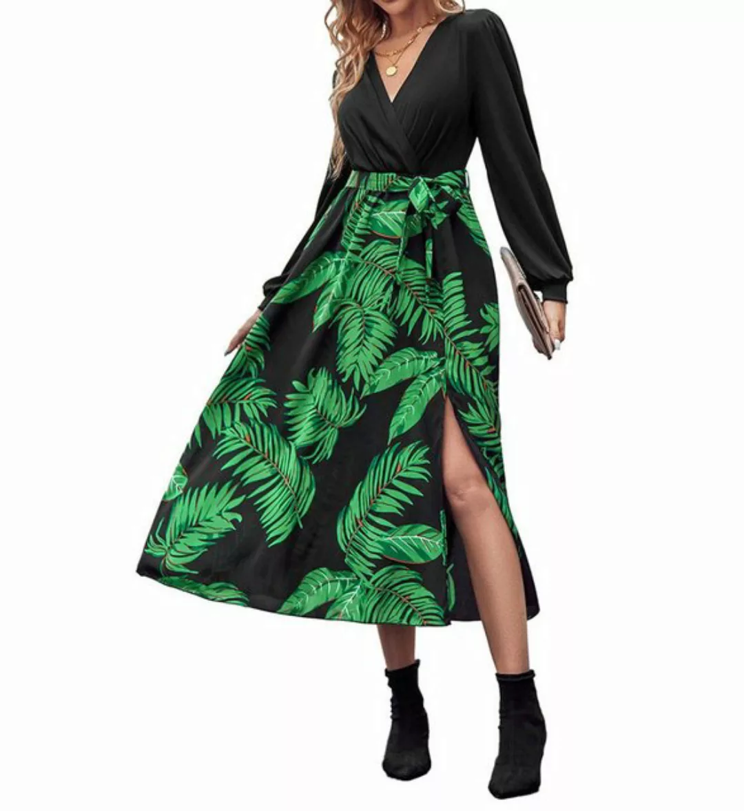 AFAZ New Trading UG Druckkleid Bedrucktes Patchwork-Kleid mit V-Ausschnitt günstig online kaufen