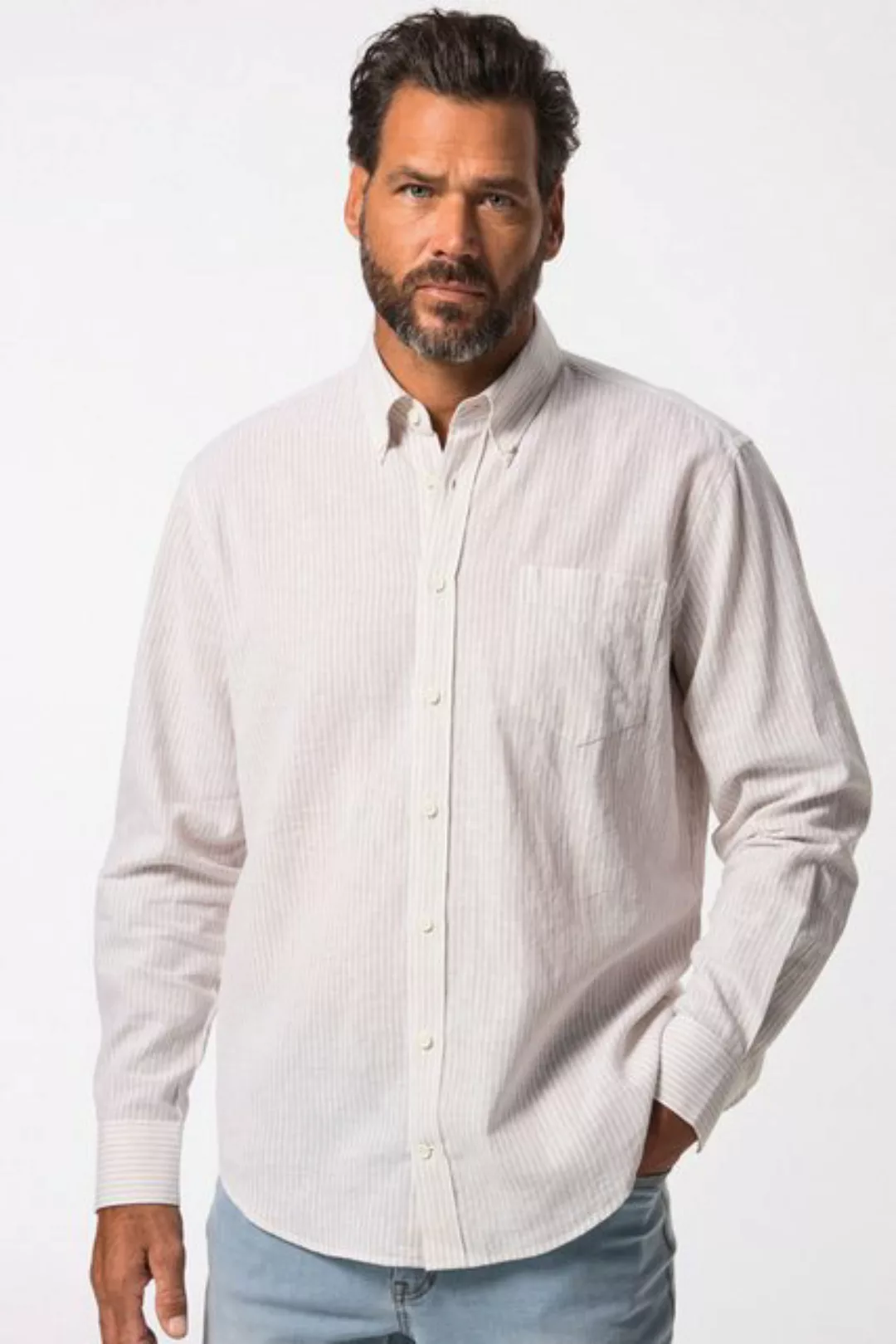 JP1880 Businesshemd Leinenmix-Streifenhemd Langarm Buttondown-Kragen günstig online kaufen