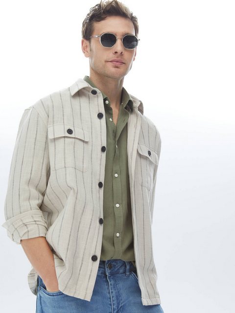 KİP Langarmhemd Beige Gestreiftes Oversize-Fit Gewebe 100% Baumwolle Oversh günstig online kaufen