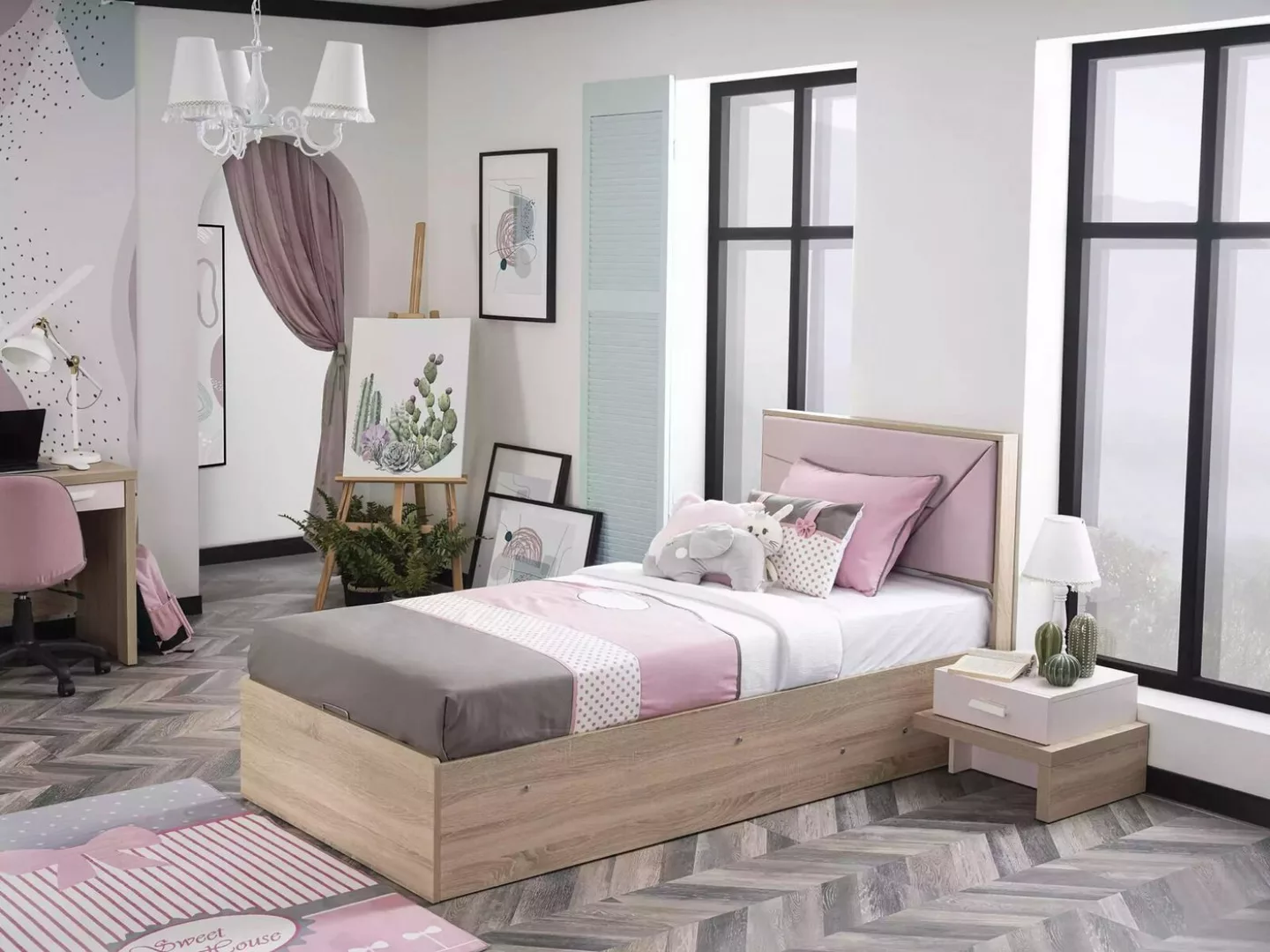 JVmoebel Kinderbett Kinderbett Bett Bettrahmen Holz Rosa Kinderzimmer Bettk günstig online kaufen