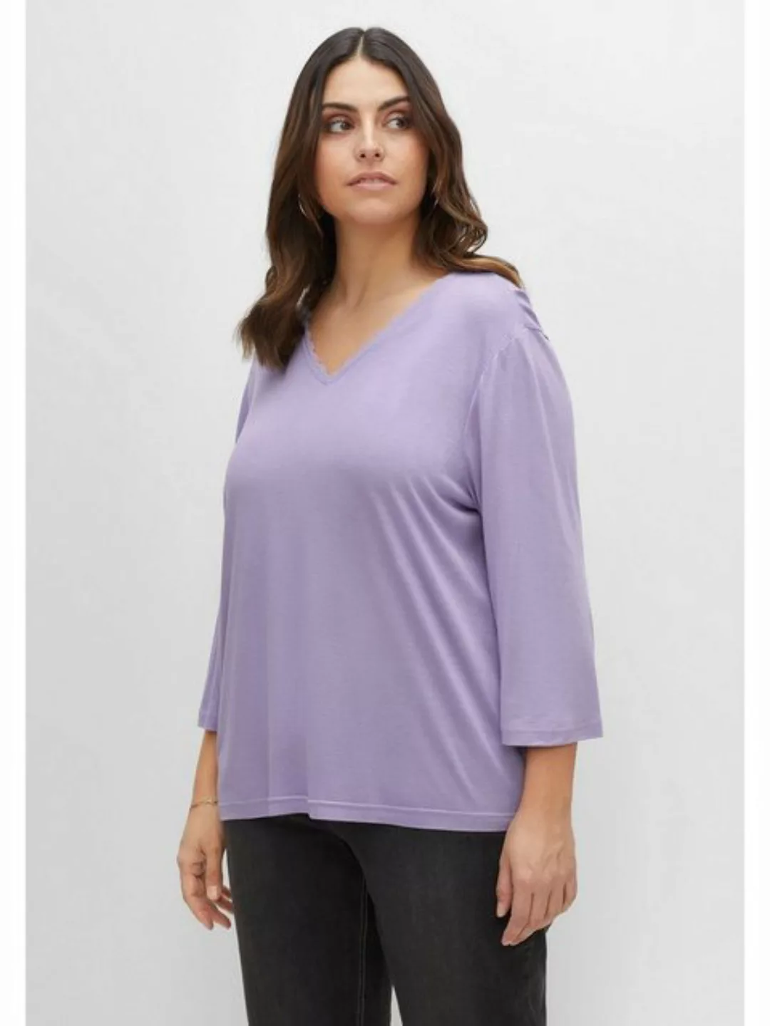 Sheego 3/4-Arm-Shirt "Große Größen", mit Spitze am Ausschnitt günstig online kaufen