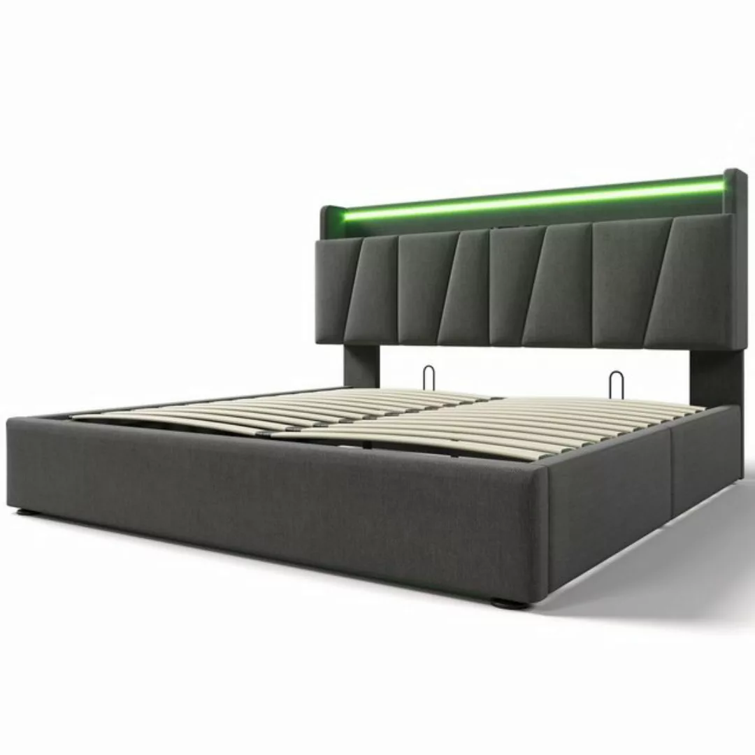 Odikalo Stauraumbett Polsterbett Doppelbett USB Lade Kopfteil LED 160x200cm günstig online kaufen