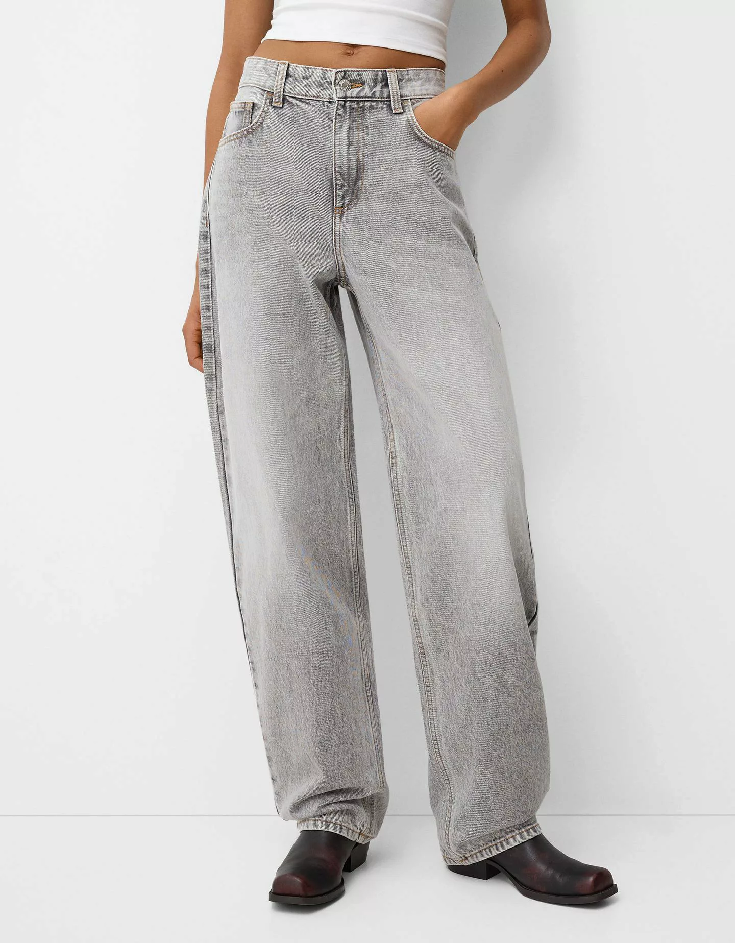 Bershka Balloon-Jeans Damen 32 Grau günstig online kaufen