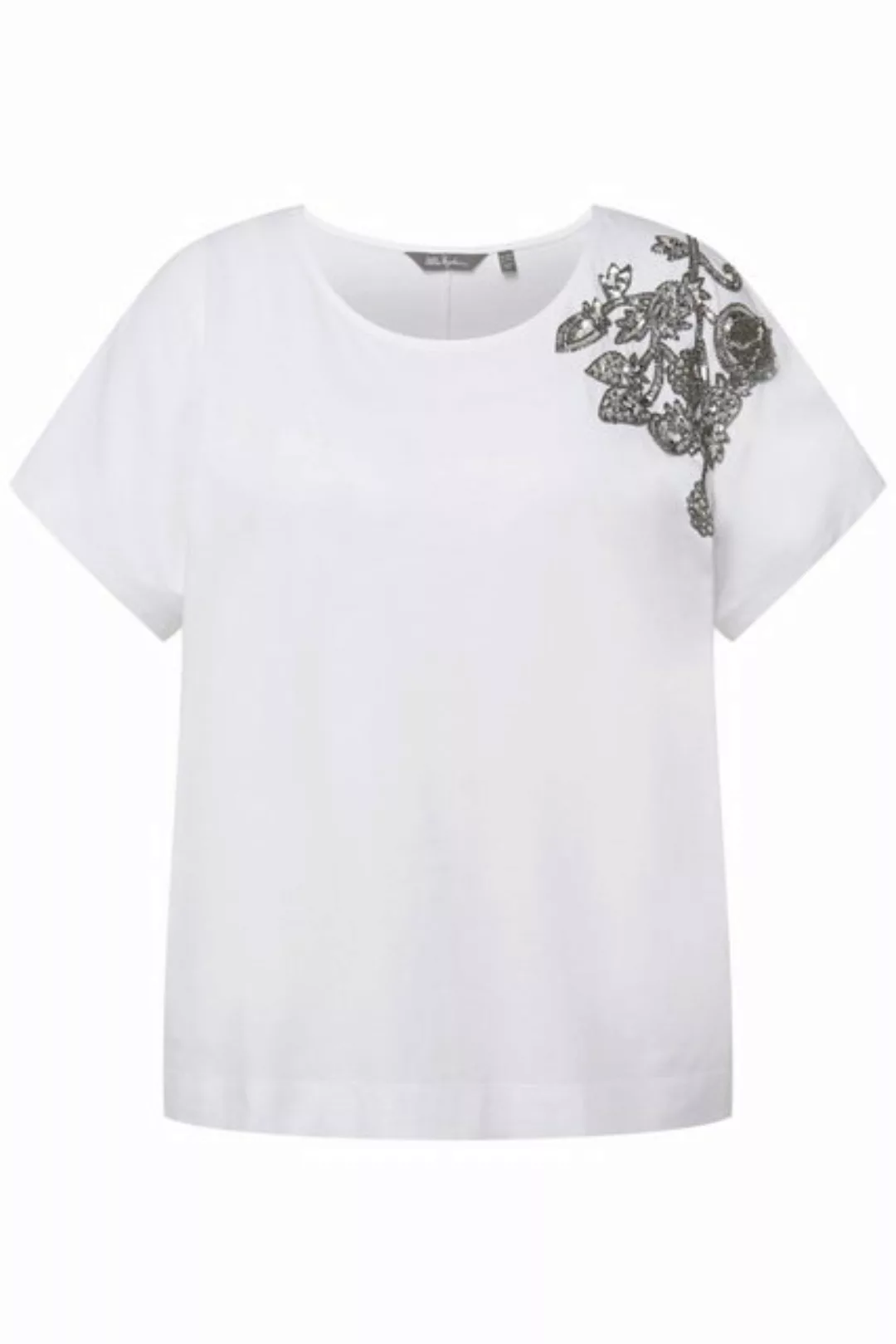 Ulla Popken Rundhalsshirt T-Shirt Perlenstickerei Oversized Rundhals Halbar günstig online kaufen