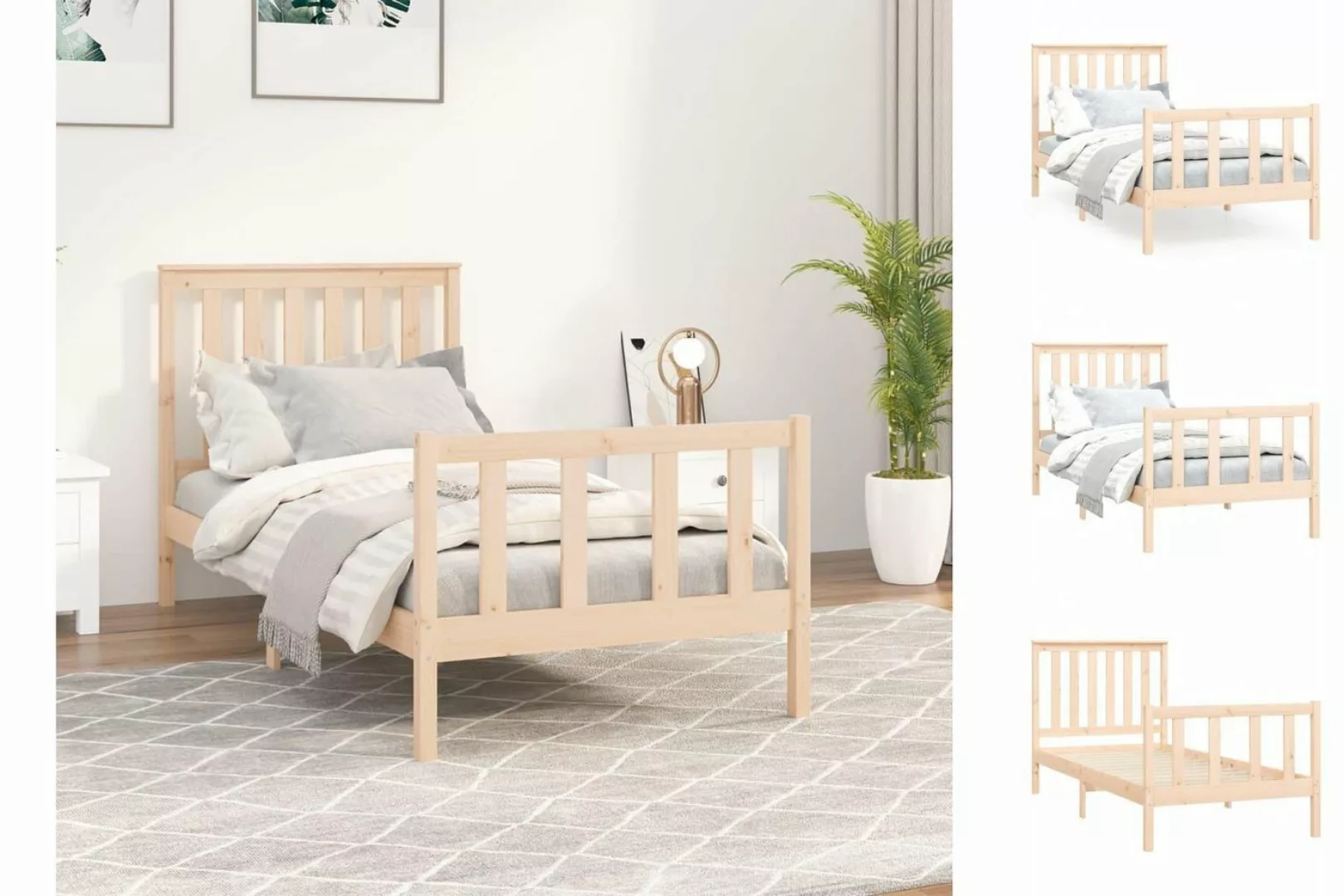 vidaXL Bettgestell Massivholzbett mit Kopfteil 100x200 cm Kiefer Bett Bettg günstig online kaufen