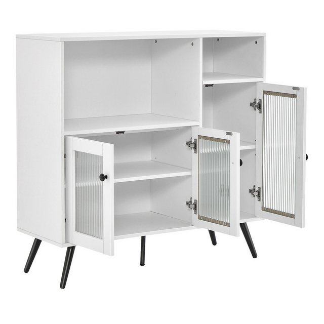 COSTWAY Küchenbuffet Schrank mit Glastüren & Fächern, weiß, 100x39,5x100cm günstig online kaufen