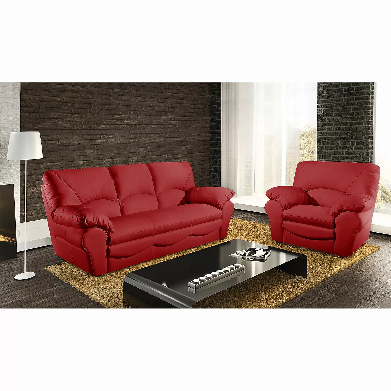 home24 Modoform Sessel Torsby Rot Echtleder 105x92x85 cm (BxHxT) günstig online kaufen