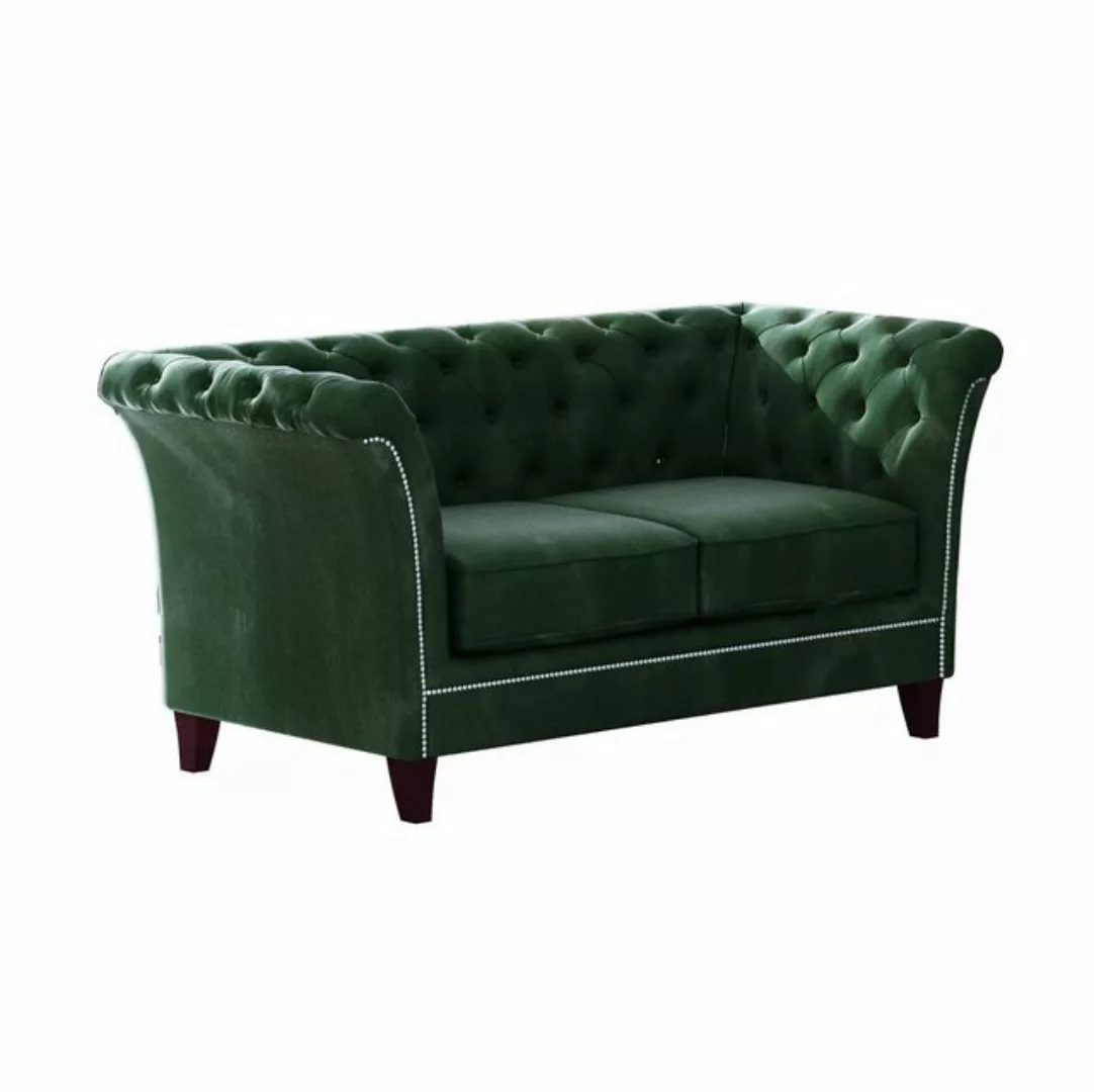 S-Style Möbel Chesterfield-Sofa Rainsburg 2-Sitzer aus Samt-Stoff mit Holzf günstig online kaufen