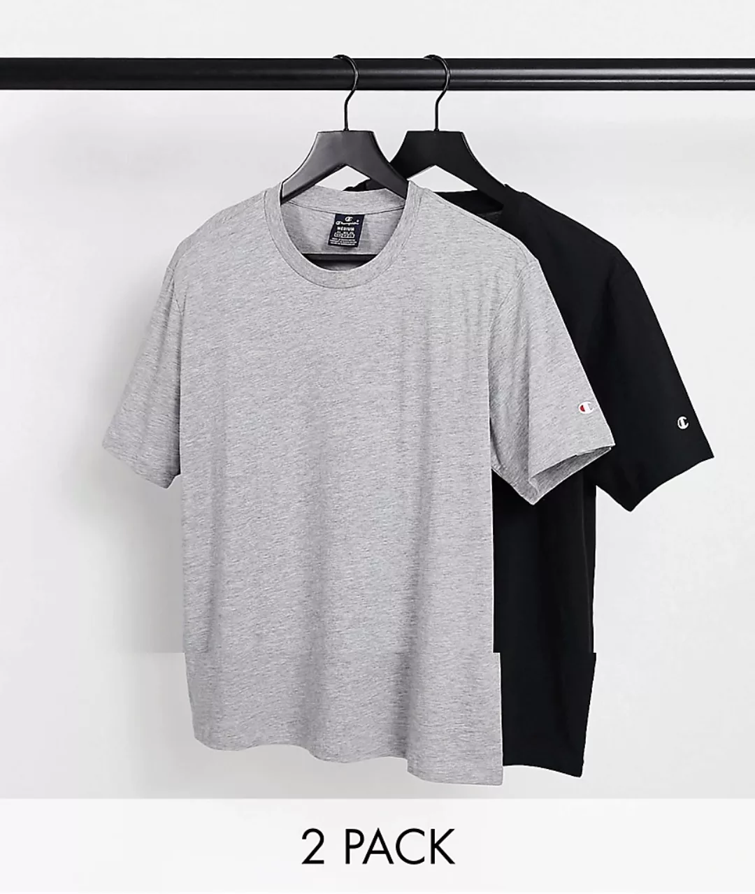 Champion – 2er-Pack T-Shirts mit Logo in Schwarz und Grau-Mehrfarbig günstig online kaufen