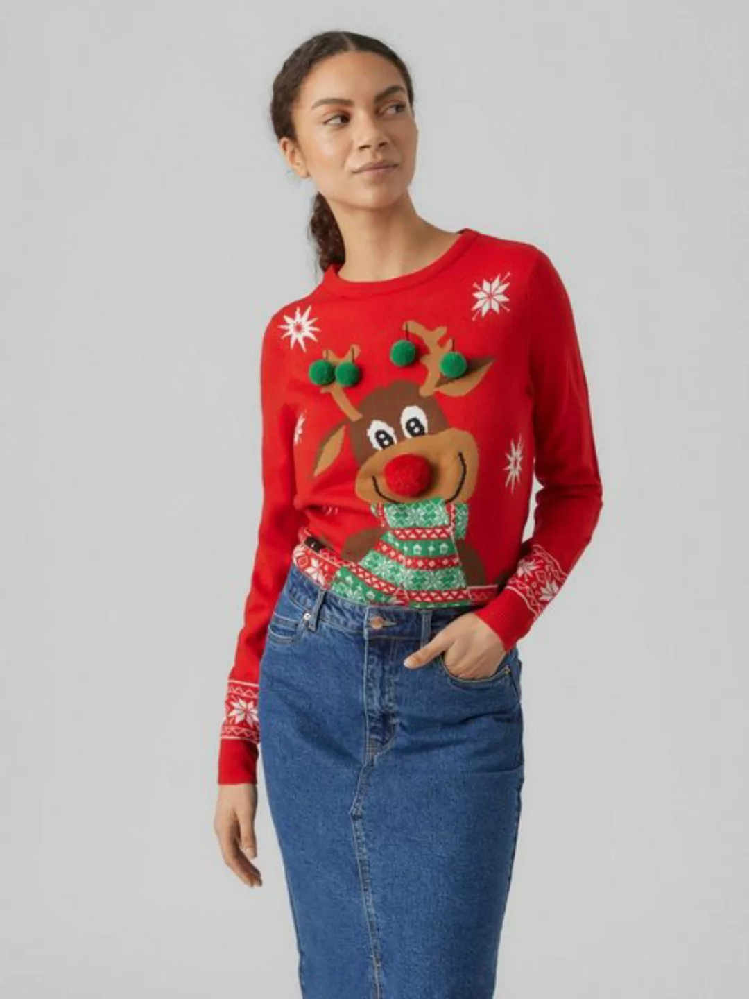 Vero Moda Weihnachtspullover VMNEWFROSTYDEER LS O-NCK BLOUSE XMAS REP günstig online kaufen