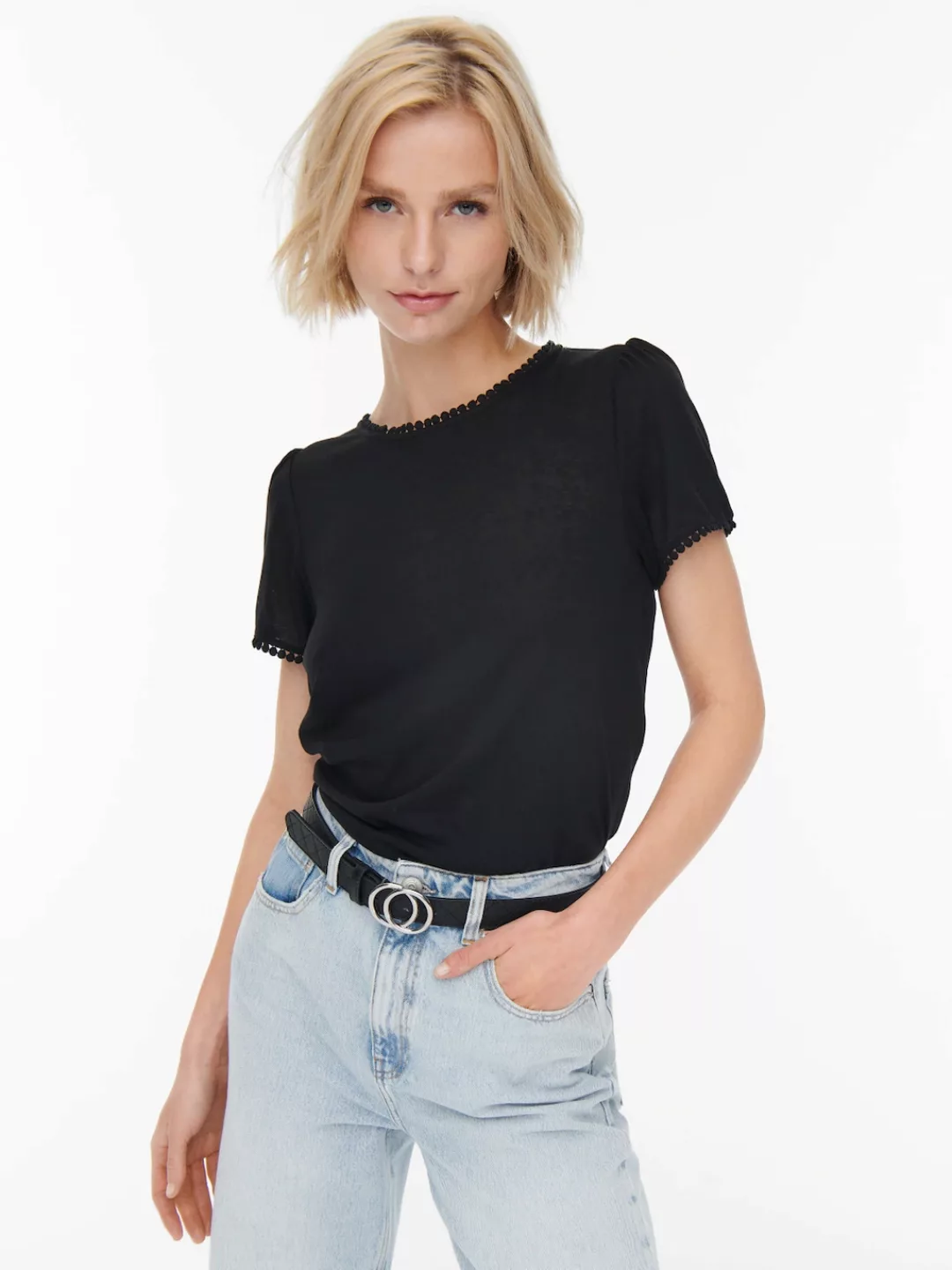 ONLY Detailreiches T-shirt Damen Schwarz günstig online kaufen