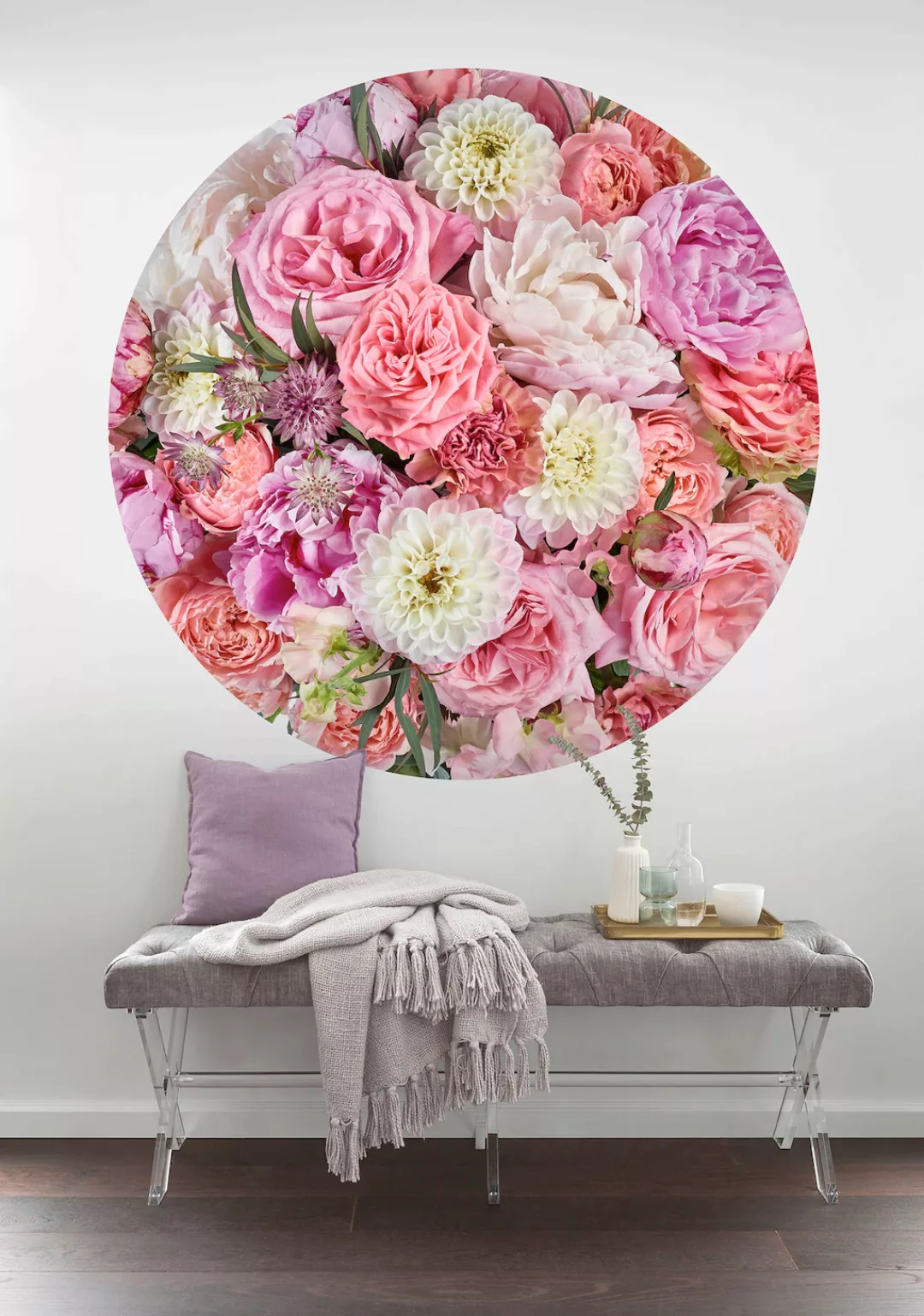 Sanders & Sanders Selbstklebende Runde Tapete Blüten Rosa Ø 125 cm 611807 günstig online kaufen