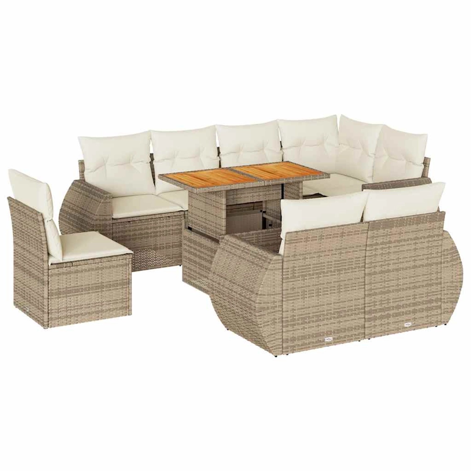 vidaXL 9-Tlg Garten-Sofagarnitur mit Kissen Beige Poly Rattan 3327278 günstig online kaufen