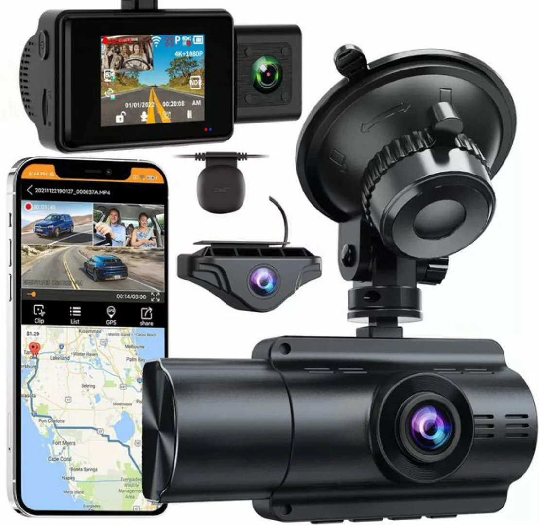 Sross 4K Dashcam Auto,3 Kanal 4K+1080P+1080P vorne hinten innen WiFi Dashca günstig online kaufen