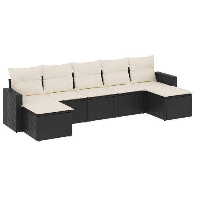 vidaXL Sofaelement 7-tlg. Garten-Sofagarnitur mit Kissen Schwarz Poly Ratta günstig online kaufen