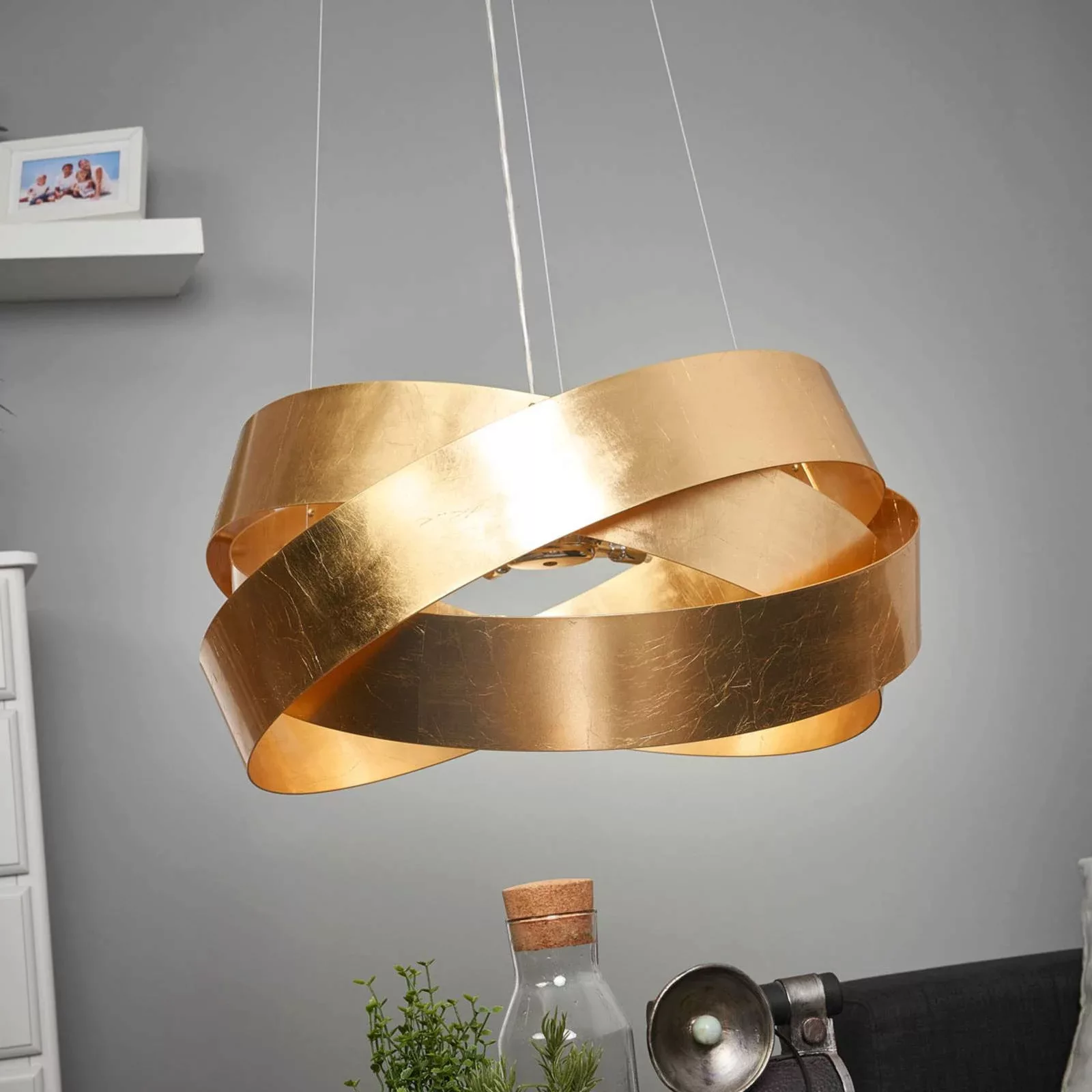 Pendelleuchte Pura mit Blattgold, 60cm, 8x G9 günstig online kaufen