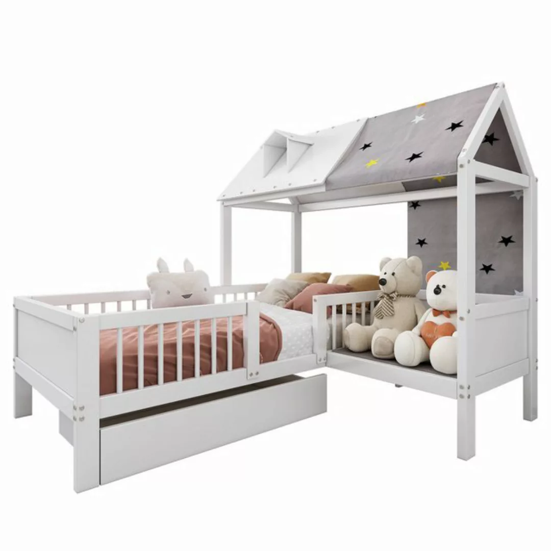 OKWISH Kinderbett Hausbett 90x200 mit Stauraum (Hohe Raumausnutzung, Kreati günstig online kaufen